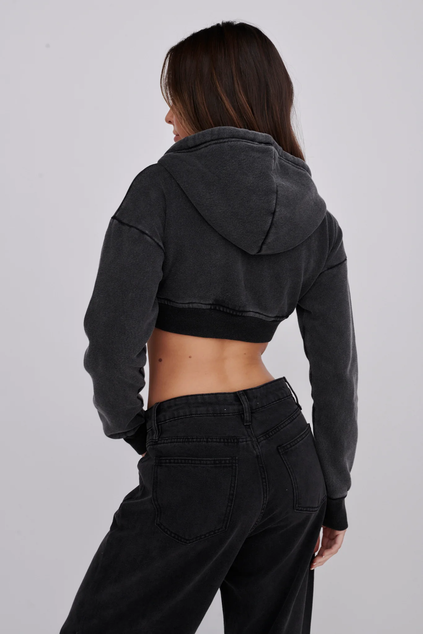 Alias Crop Hoodie Jacket Washed Black - Seraphlike
