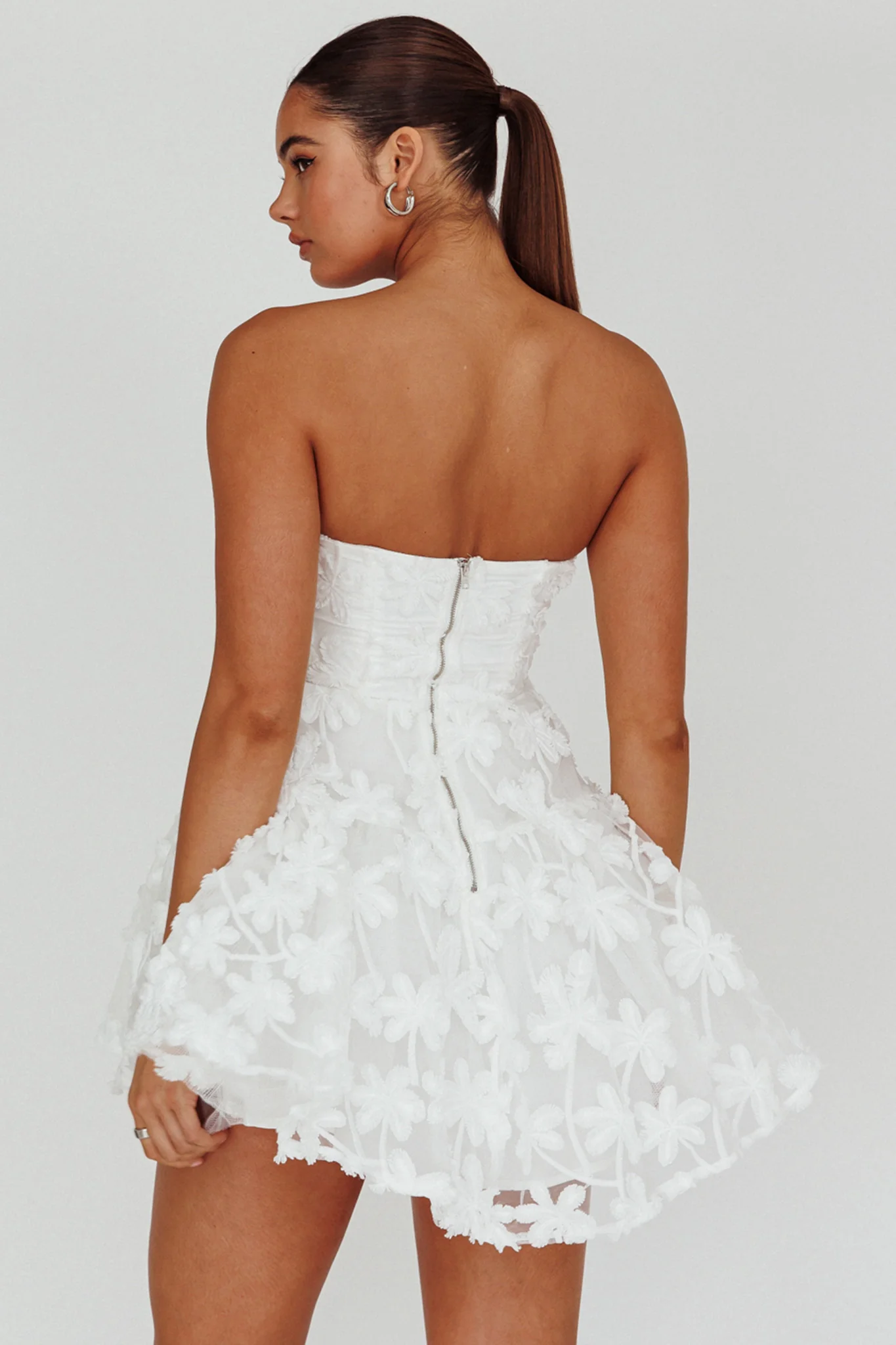 Dori Floral Embellished Mini Dress White - Seraphlike