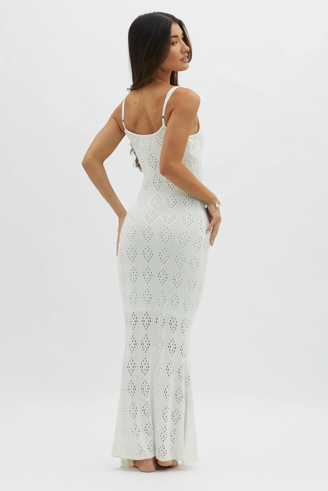 Raven Cami Strap Crochet Maxi Dress White - Seraphlike