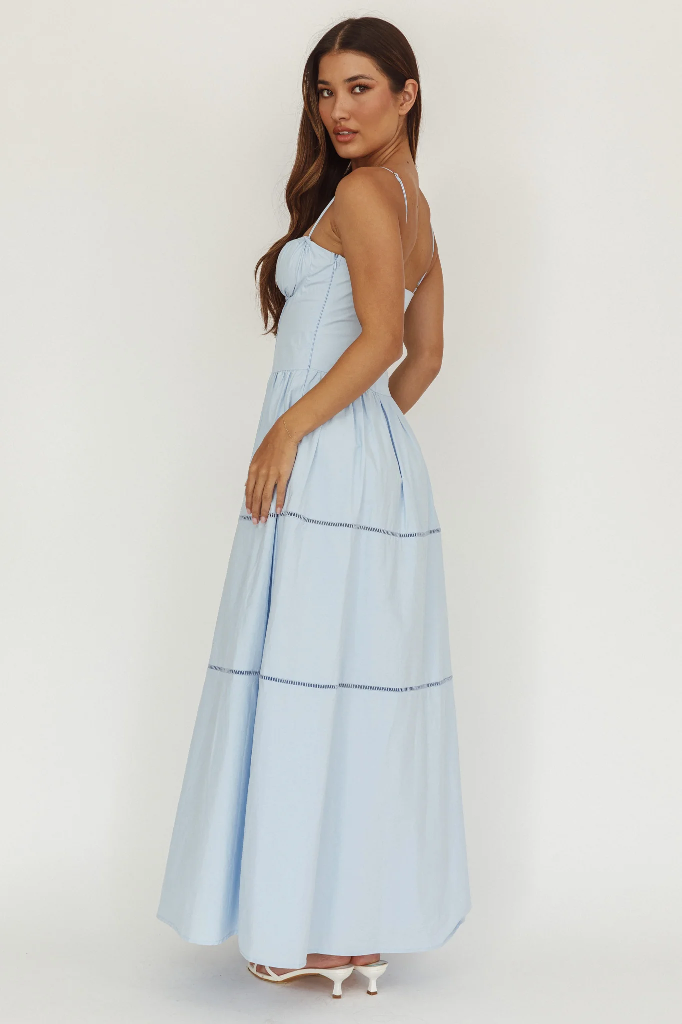 Heavenly Glow Gathered Bust A-Line Maxi Dress Blue - Seraphlike
