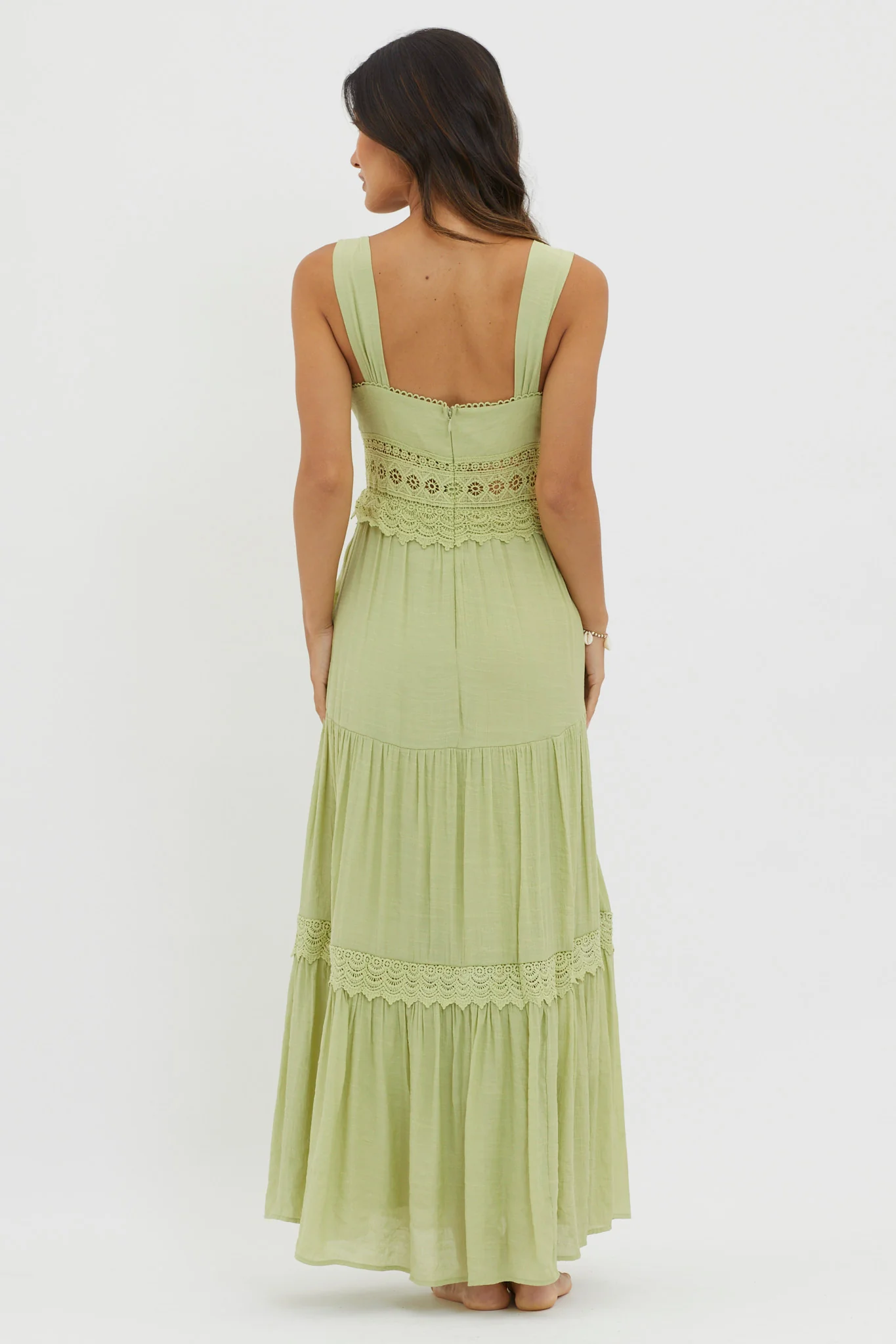 Libby Crochet Lace Waist Maxi Dress Green - Seraphlike