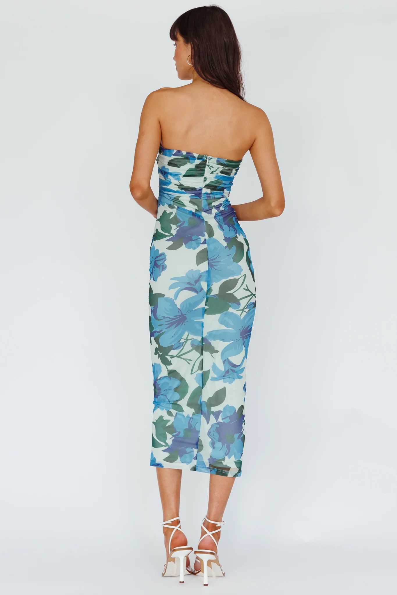 Lahita Strapless Midi Dress Floral Blue - Seraphlike