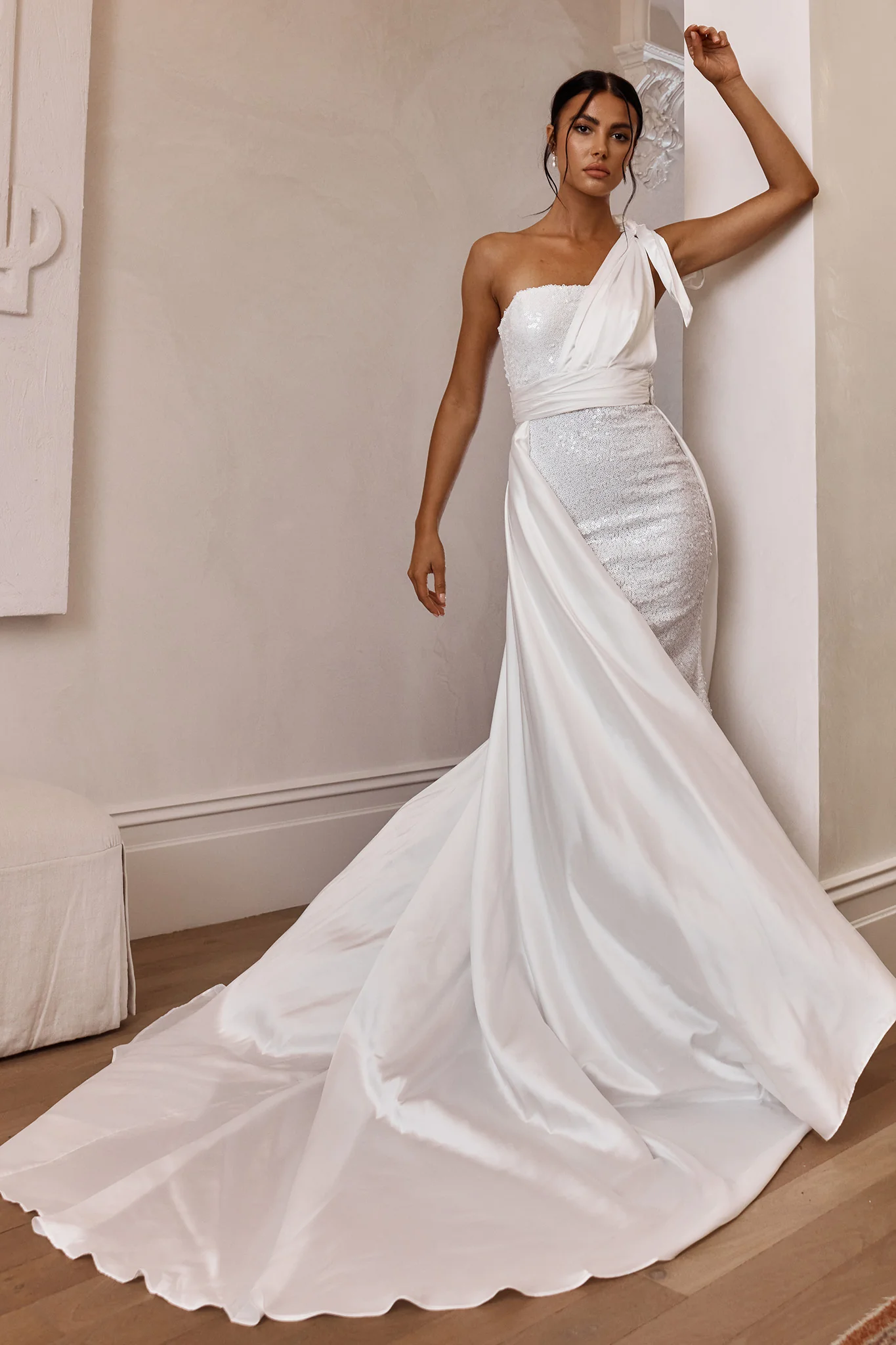 Francene Two Piece Sequin Maxi Dress White - Seraphlike