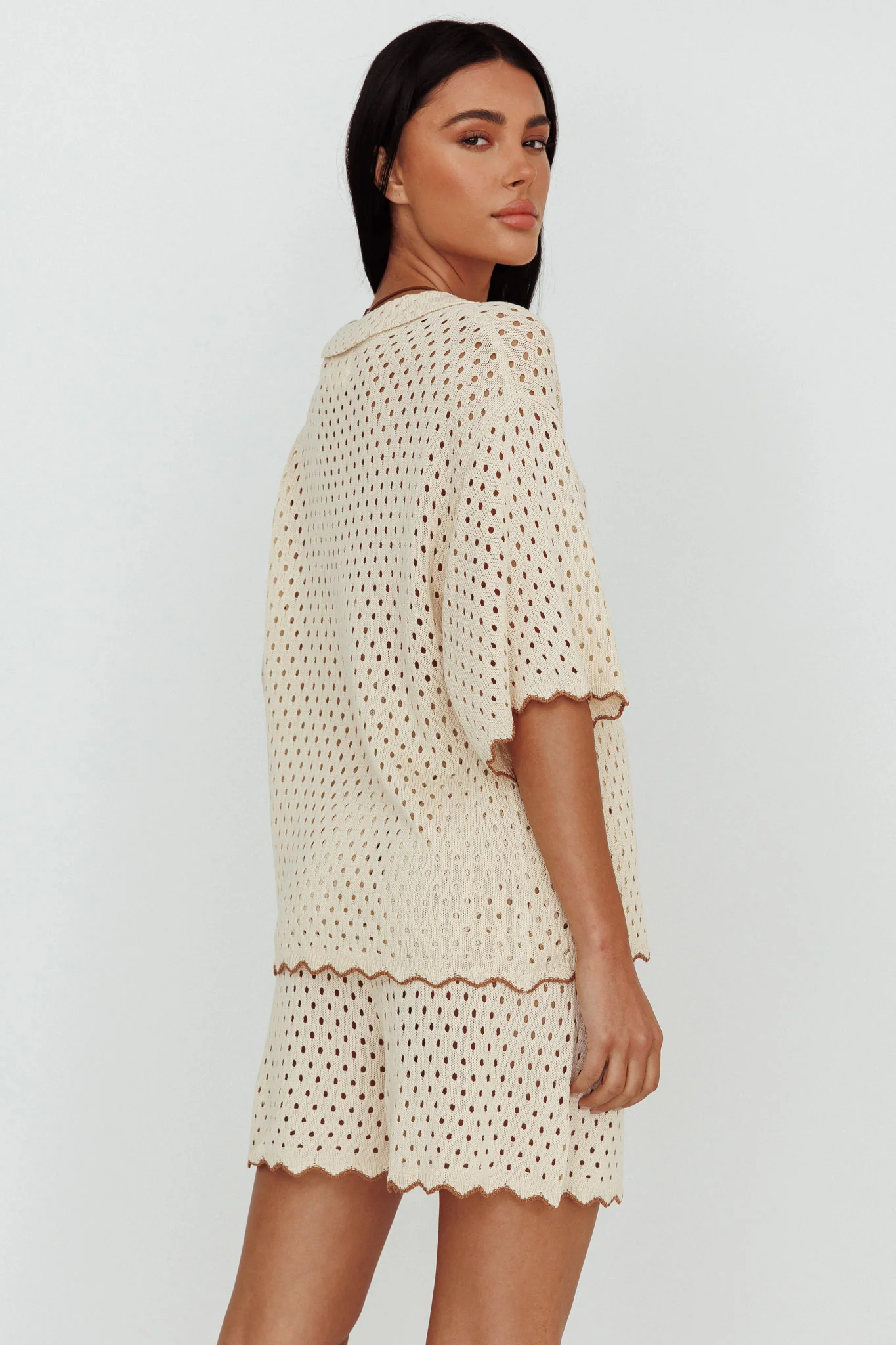 Just A Hunch Button Crochet Shirt Nutmeg/Shell - Seraphlike
