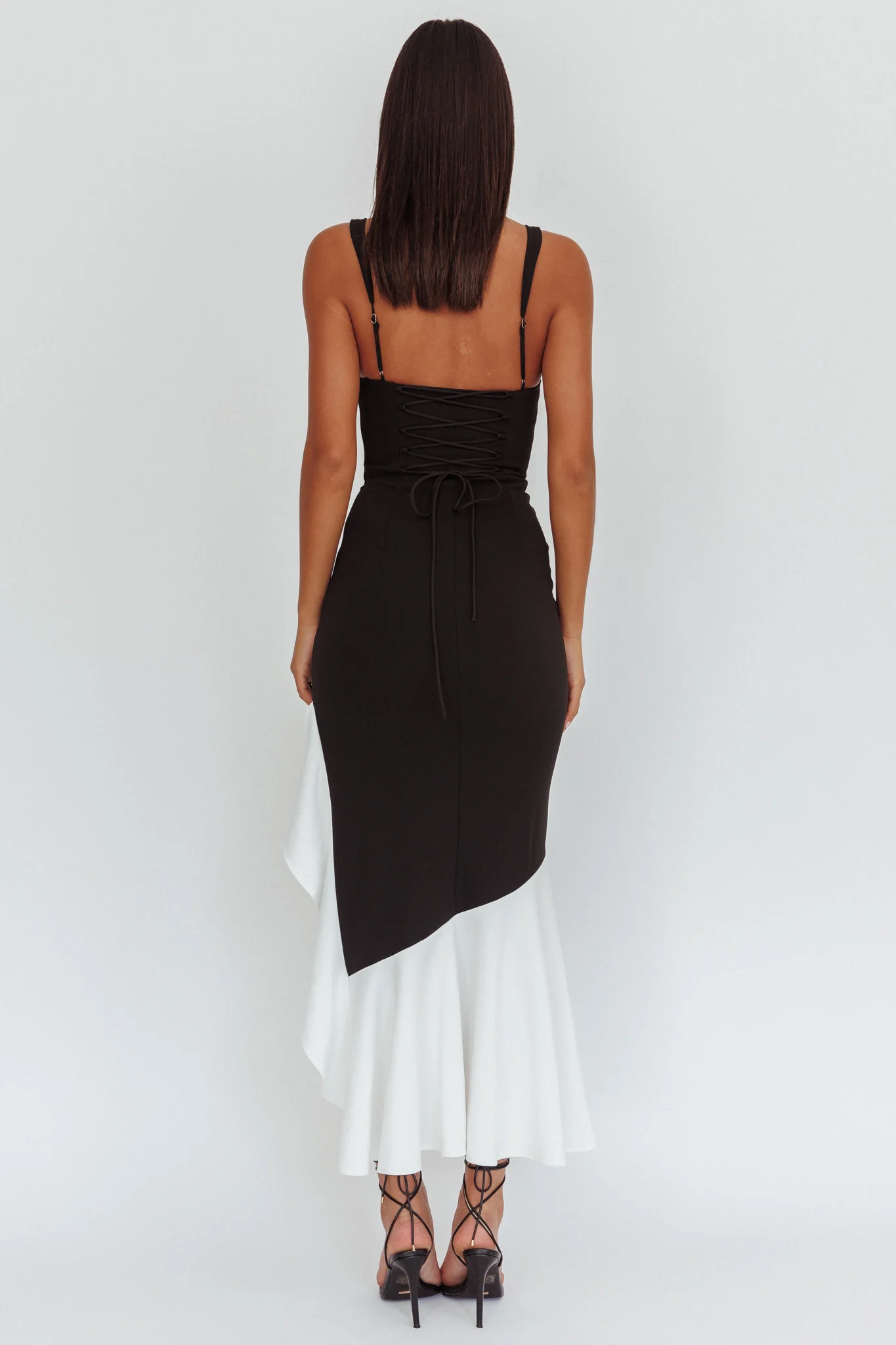 Delighted Asymmetric Hem Maxi Dress Contrast Black - Seraphlike