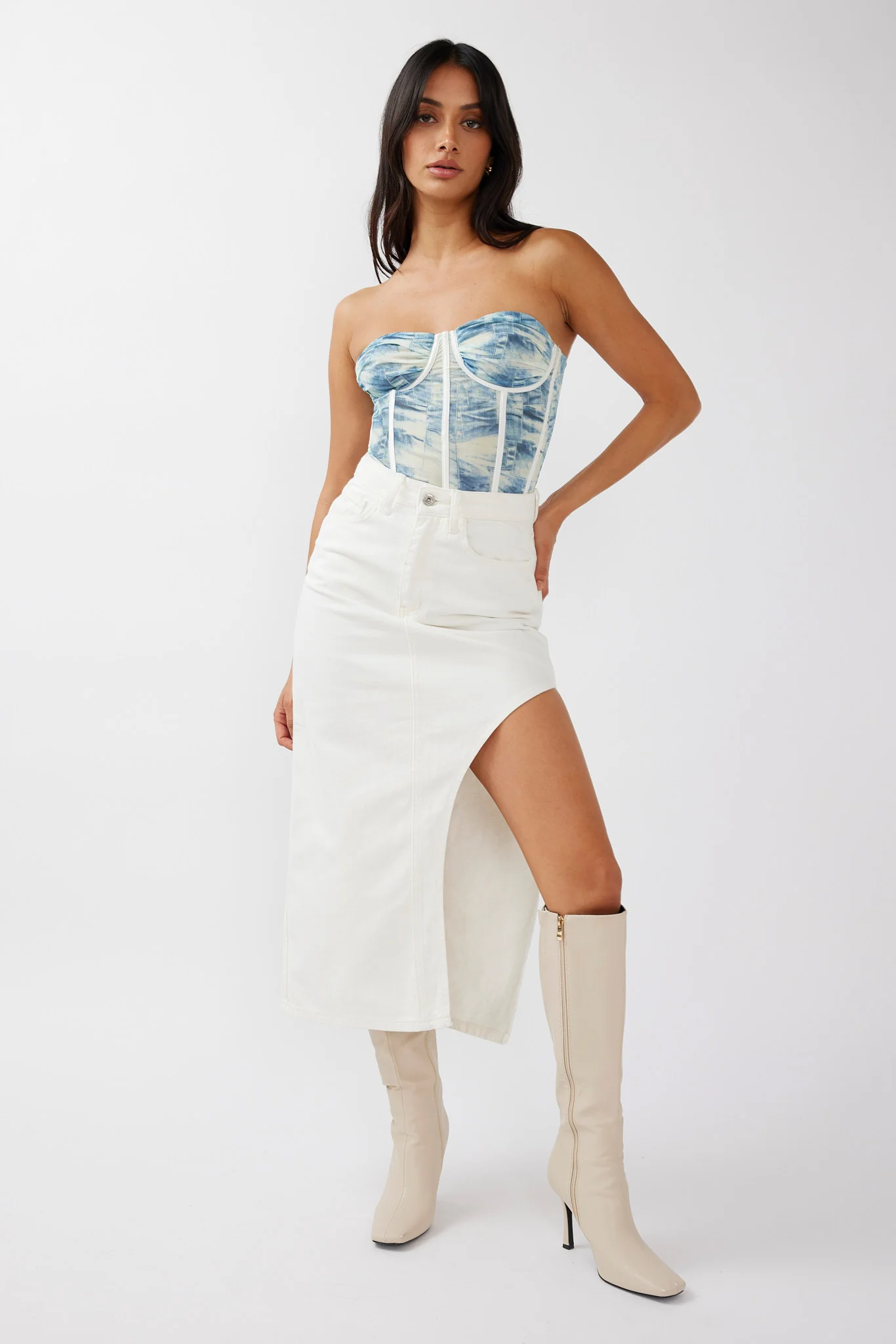 Peachy Keen Cut-Out Split Midi Skirt White - Seraphlike