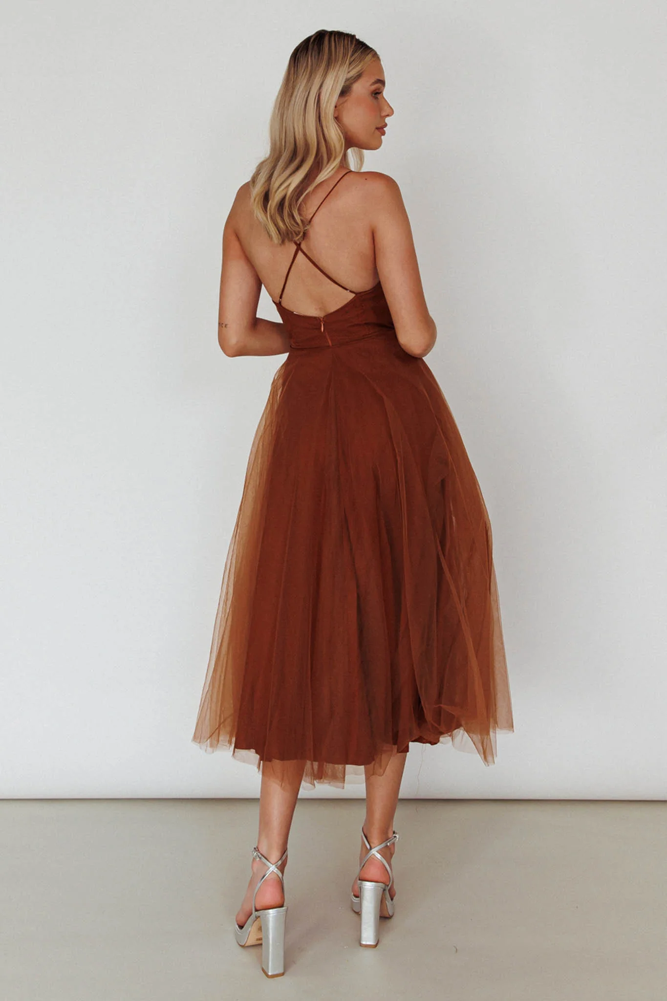 Smitten Sweetheart Neckline Chiffon Midi Dress Chocolate - Seraphlike