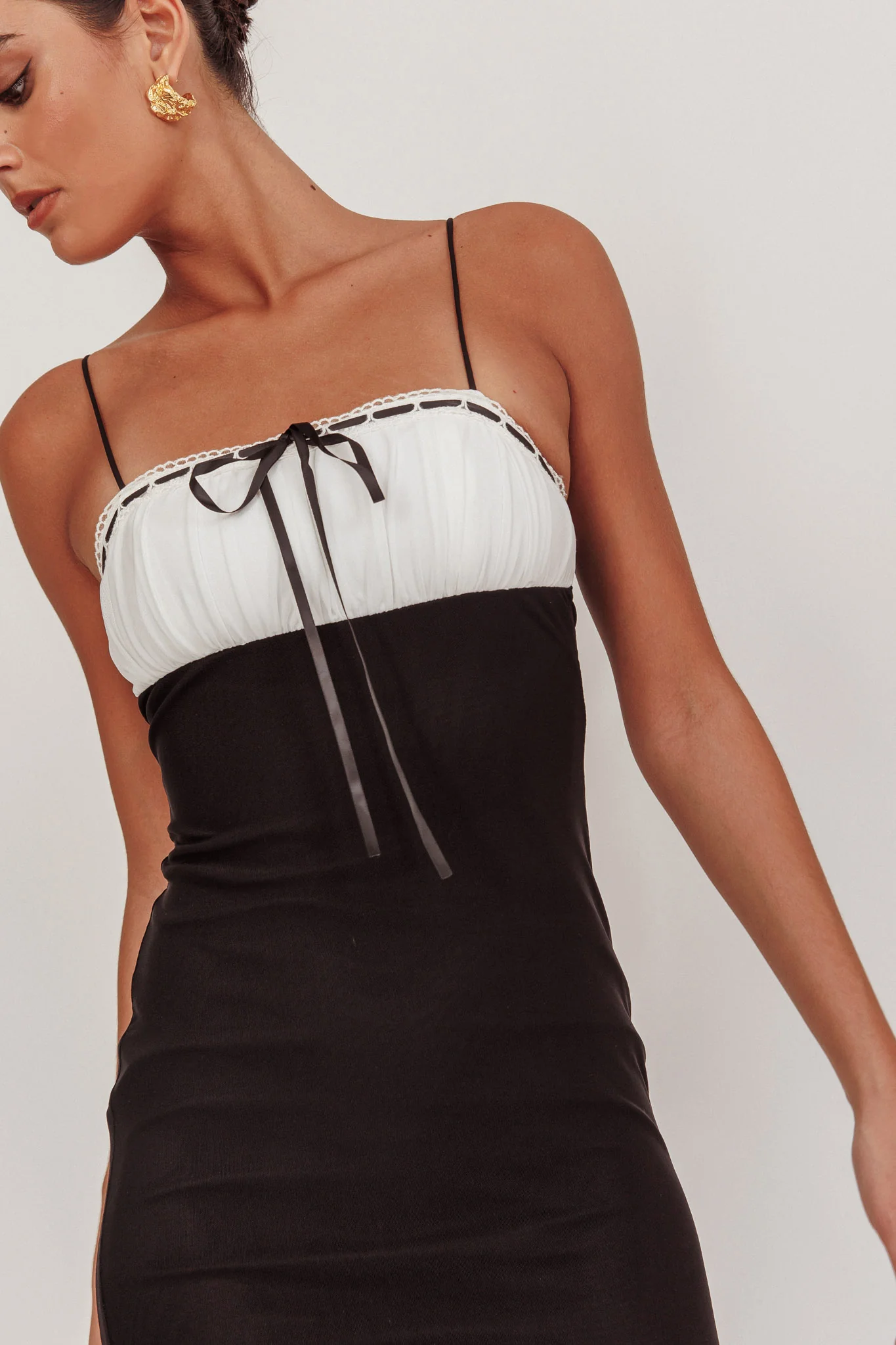 Nerida Bow Bust Mesh Maxi Dress Black - Seraphlike