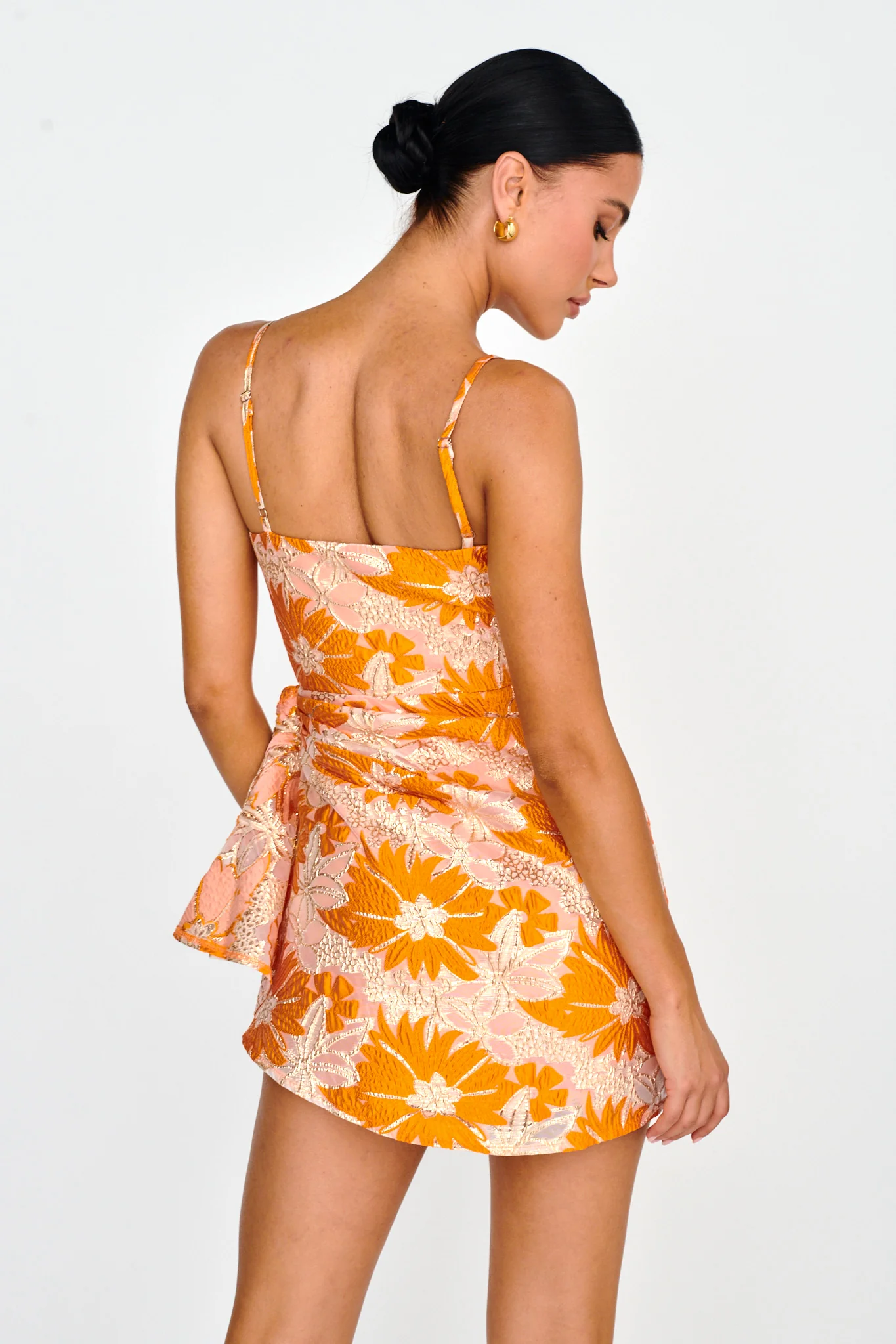 Sterling Gathered Waist Embroidery Mini Dress Orange - Seraphlike