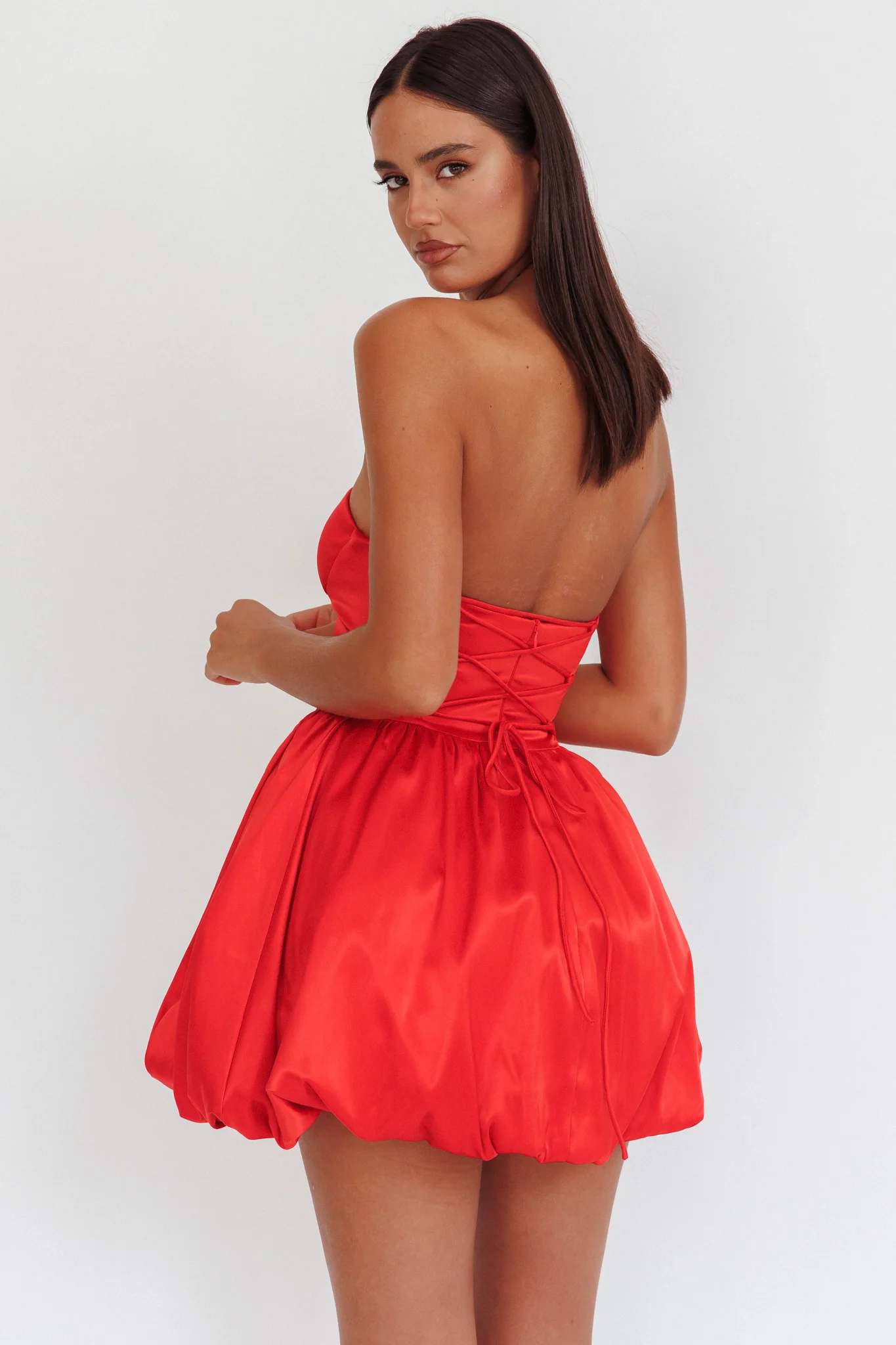 For Love Strapless Balloon Skirt Mini Dress Red - Seraphlike