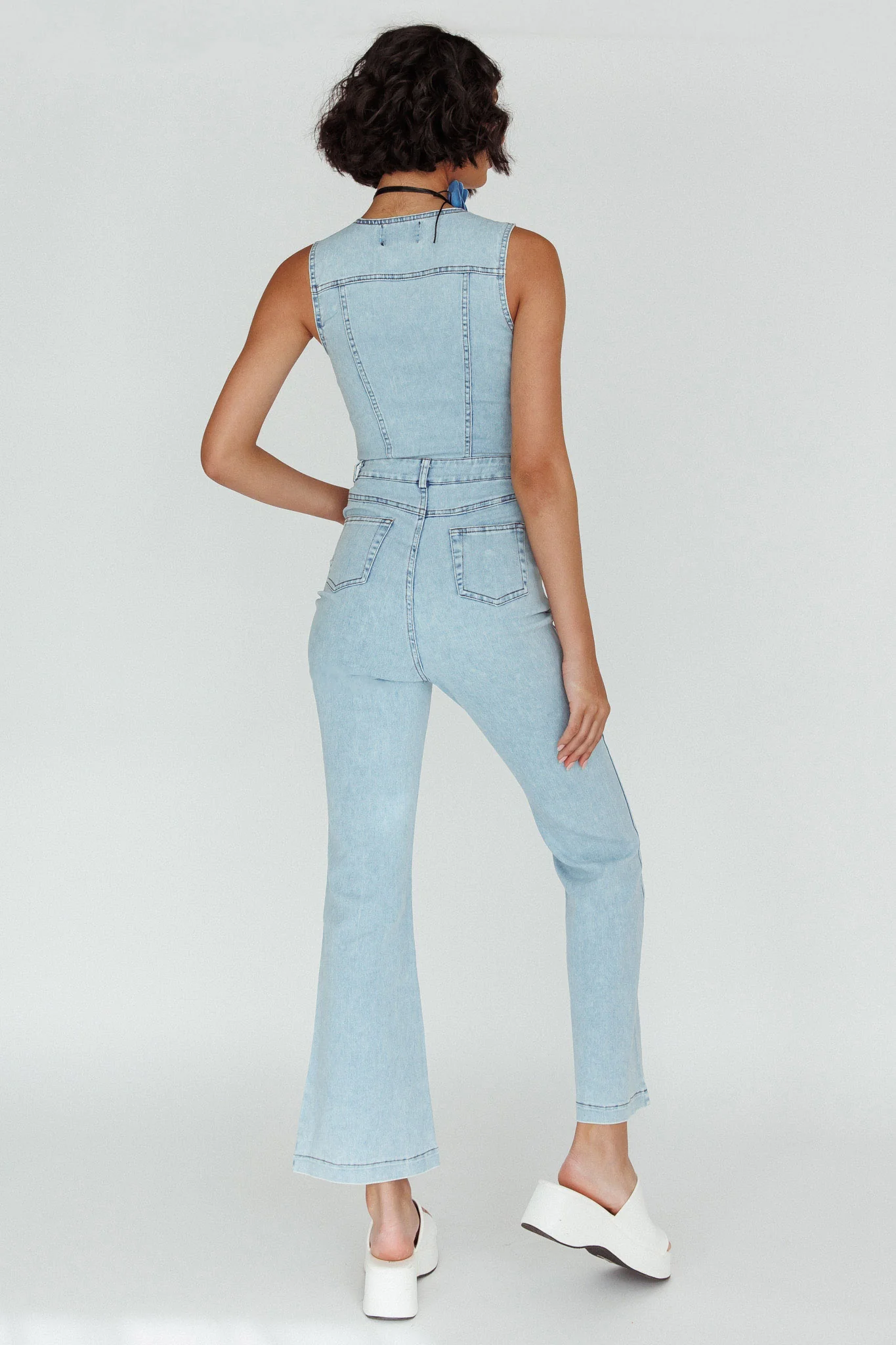 Jazelle Button Front Jumpsuit Washed Blue - Seraphlike