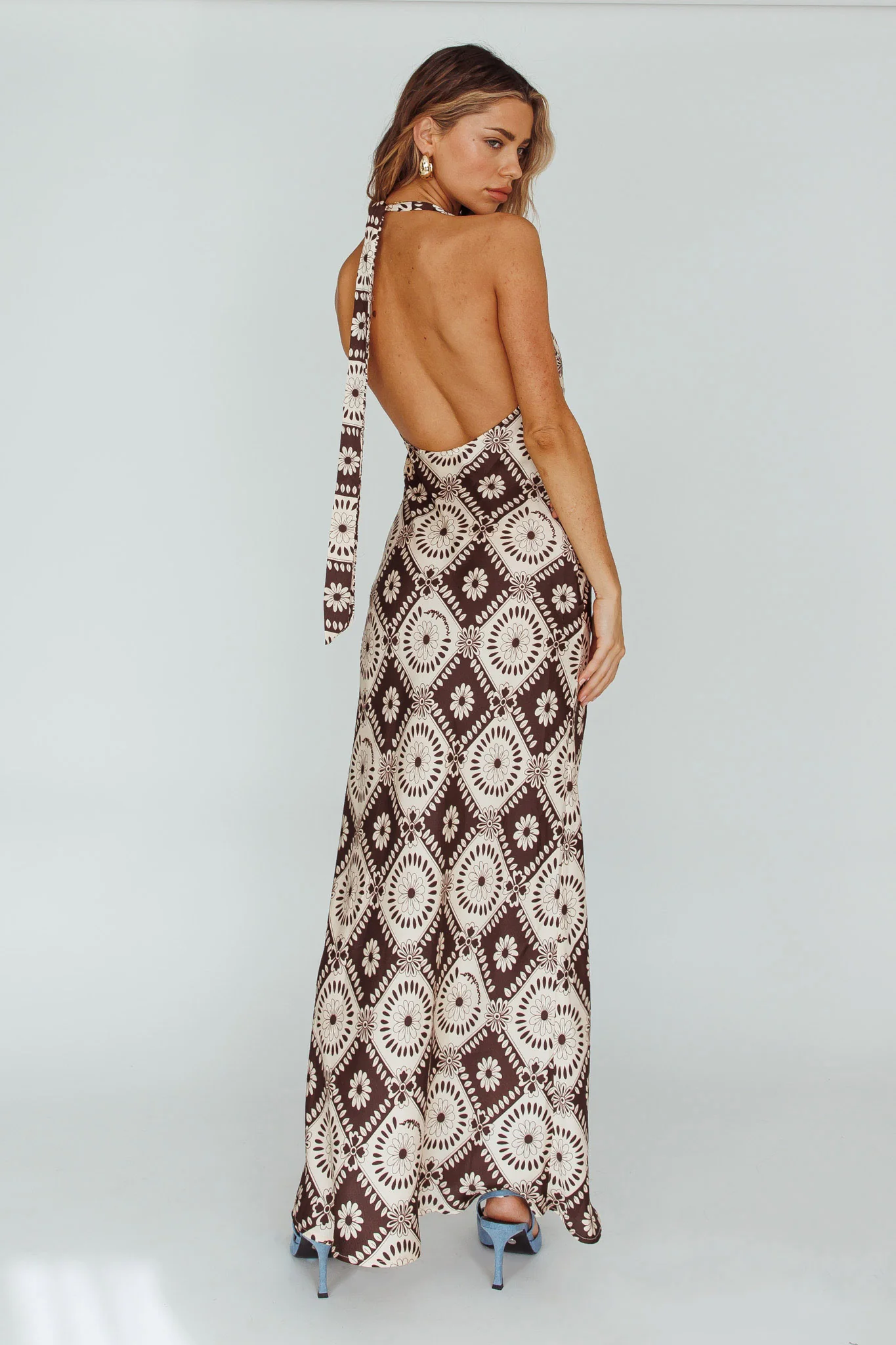 Lavara Halterneck Midi Dress Floral Chocolate - Seraphlike