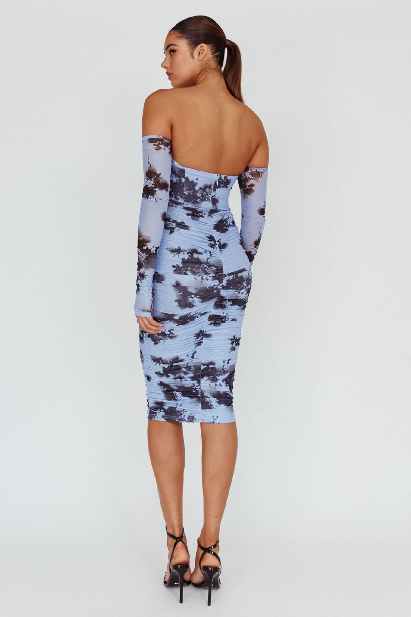 Cece Off-Shoulder Midi Dress Floral Blue - Seraphlike