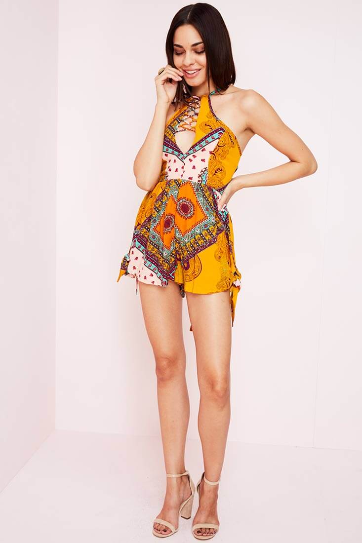 Milou Havana Romper Orange Print - Seraphlike