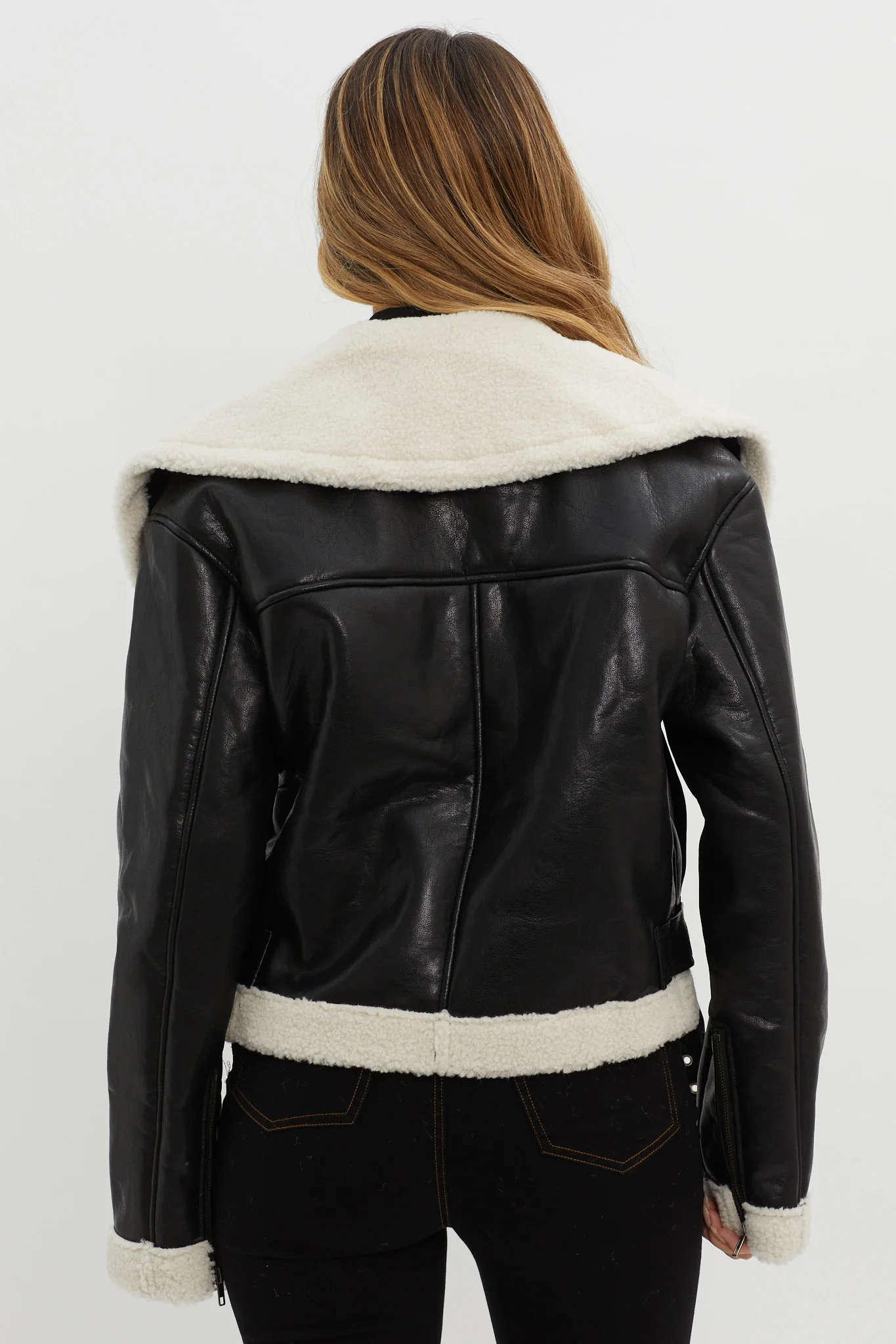 Aviatrix Faux Leather Sherpa Jacket Black - Seraphlike