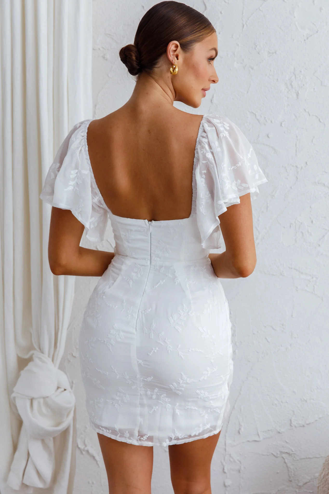 Aphrodite Molded Bust Angel Sleeve Wrap Dress Embroidered White - Seraphlike