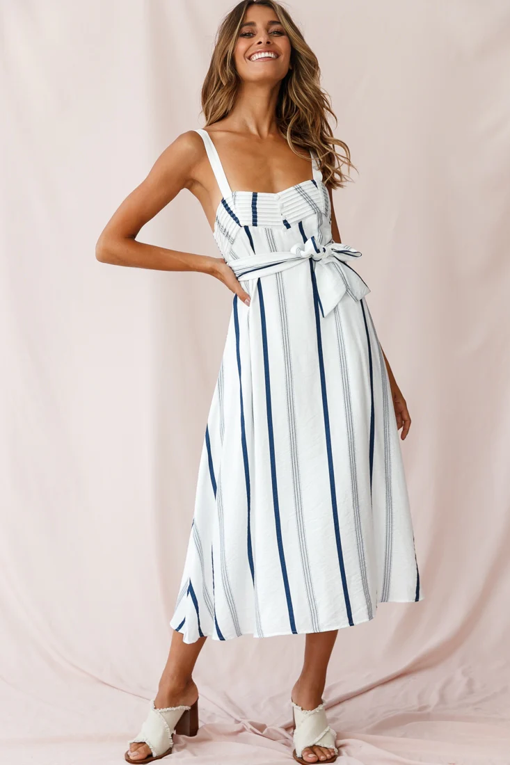 Colmar Wide Strap Midi Dress Navy - Seraphlike