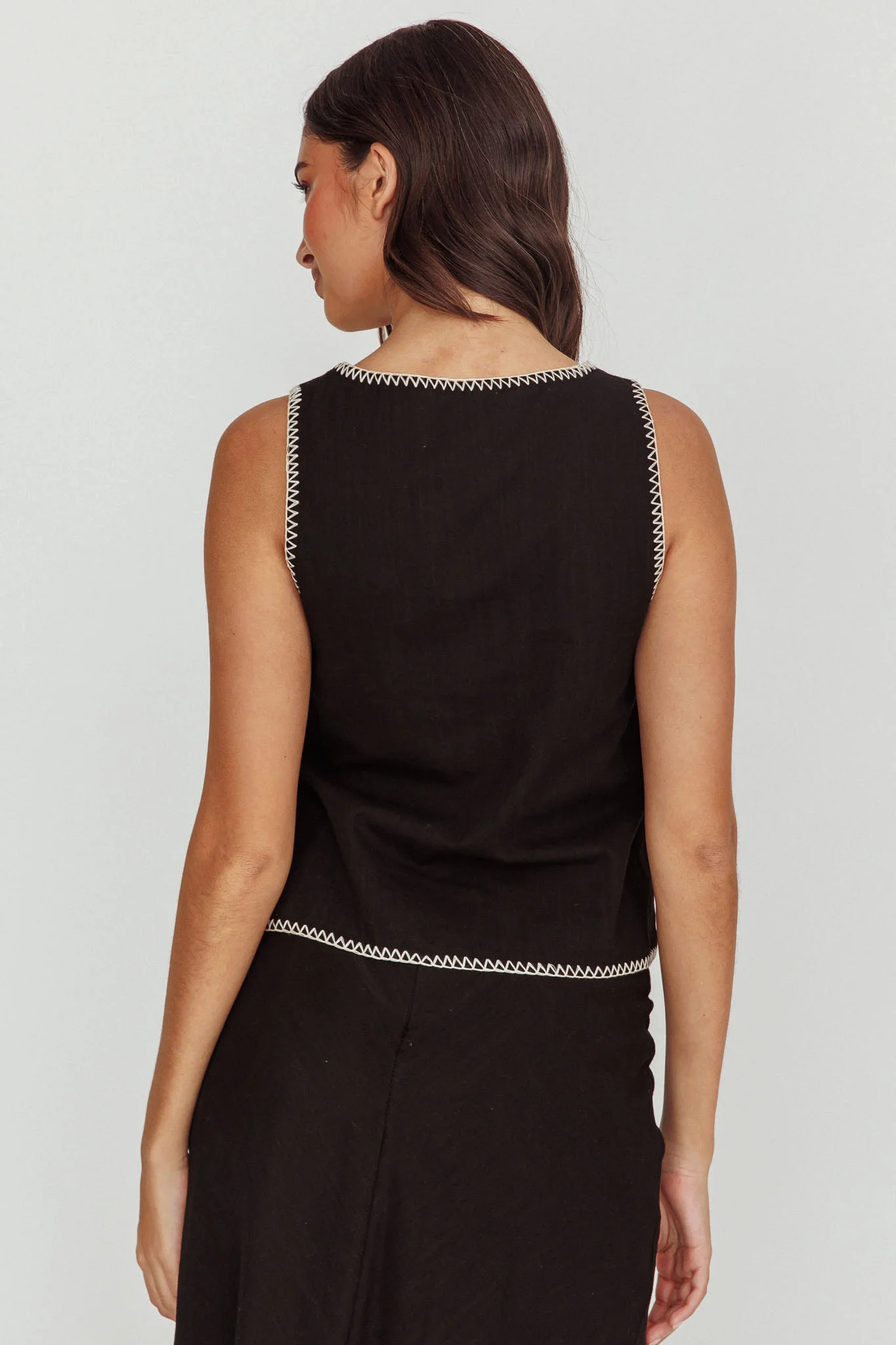 Dose Of Sunshine Blanket Stitch Vest Top Black - Seraphlike