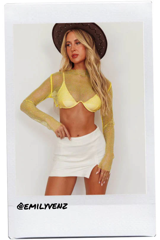 Last Call Fishnet Crop Top Yellow - Seraphlike