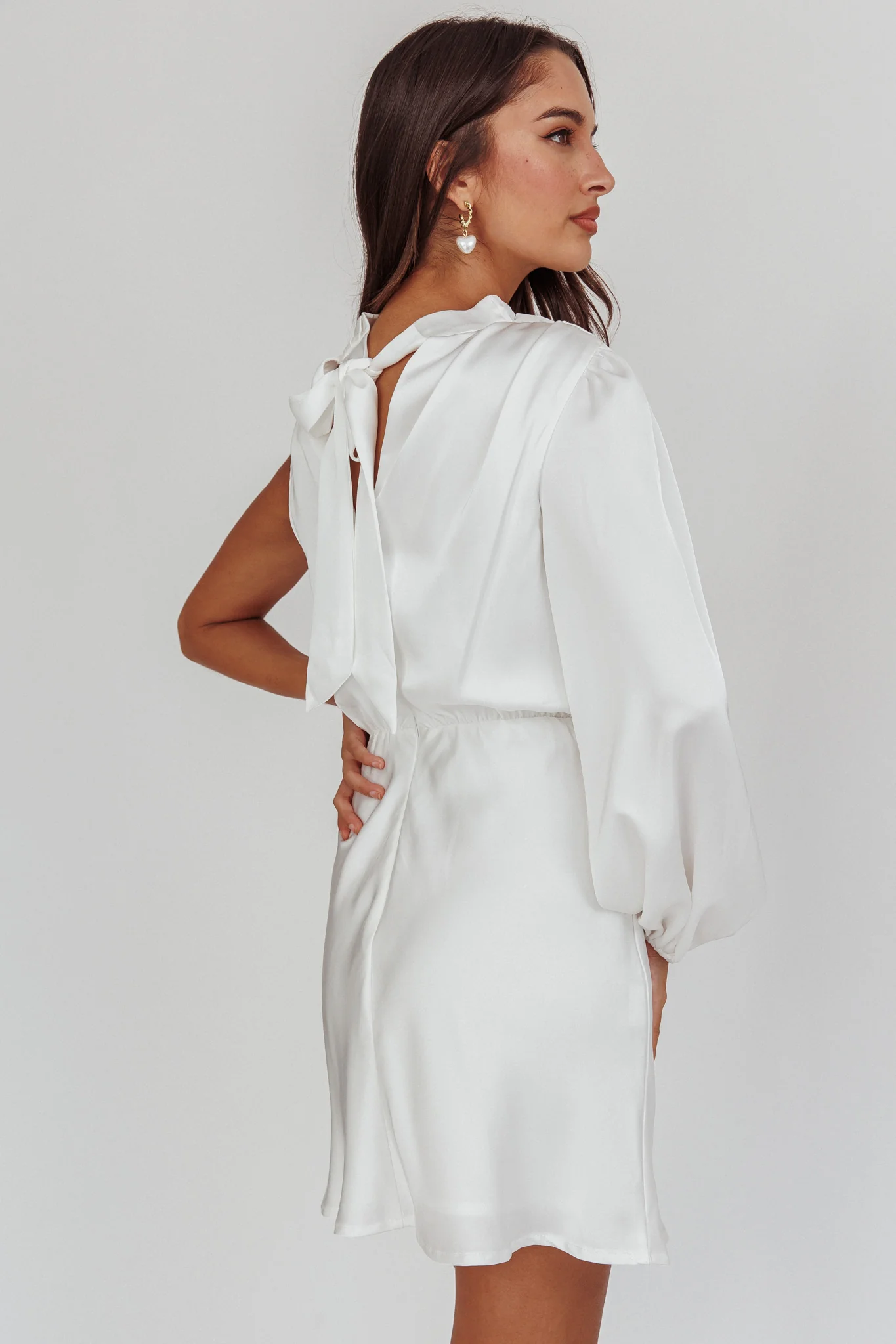 Can't Compete One Sleeve Mini Dress Off White - Seraphlike