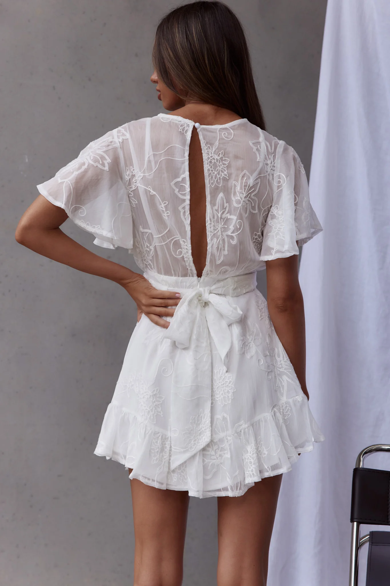 Unconditional Wrap Bust Dress Embroidered White - Seraphlike