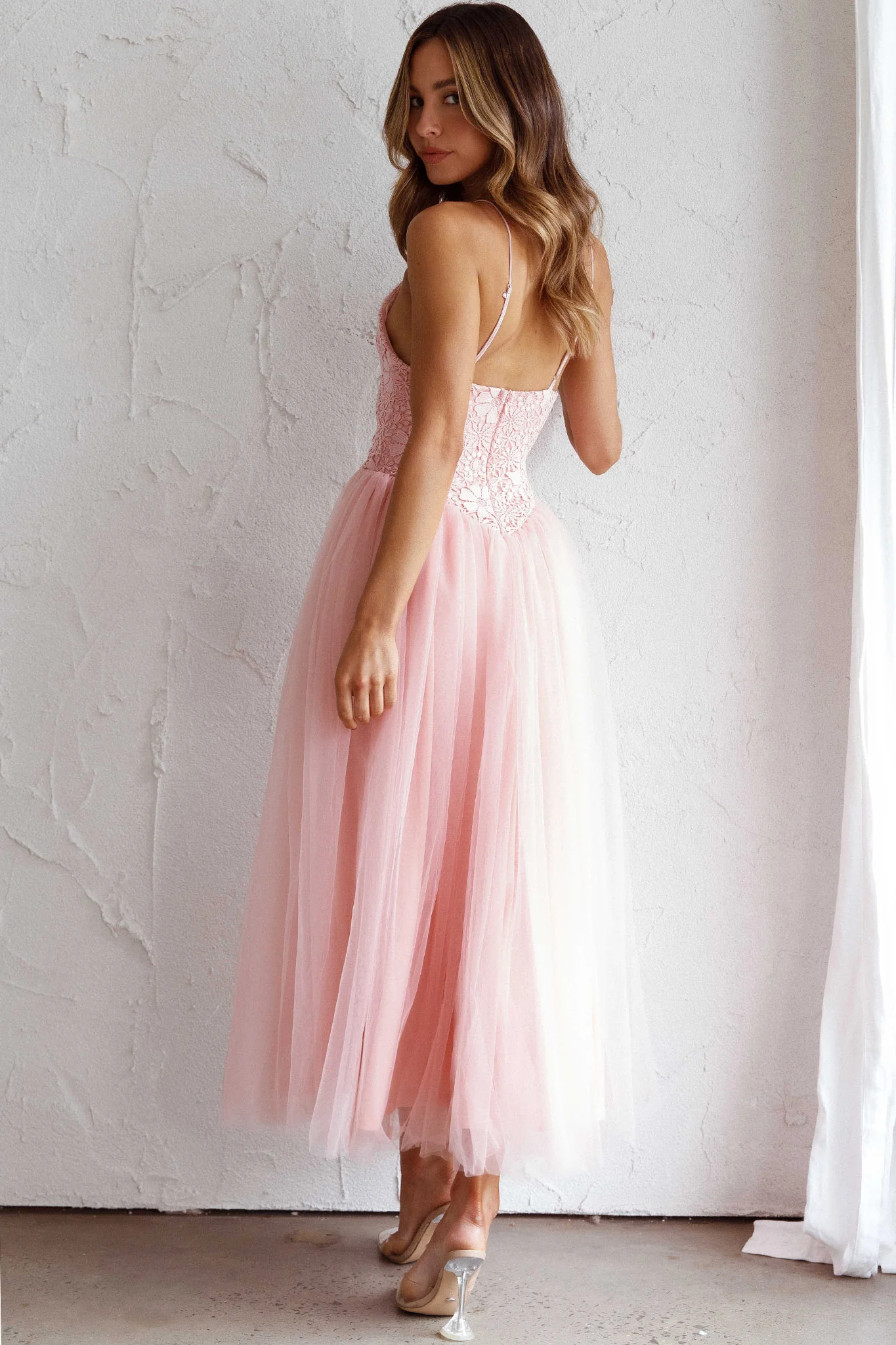 Novoli Floral Embroidery Midi Dress Blush - Seraphlike