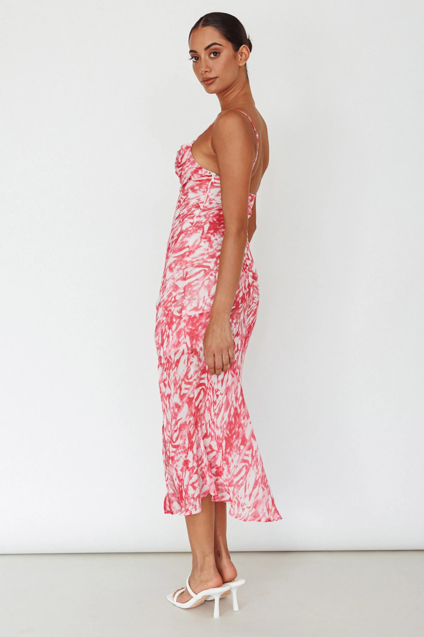 Well Versed Pleated Bust Front Split Dress Swirl Fuchsia - Seraphlike