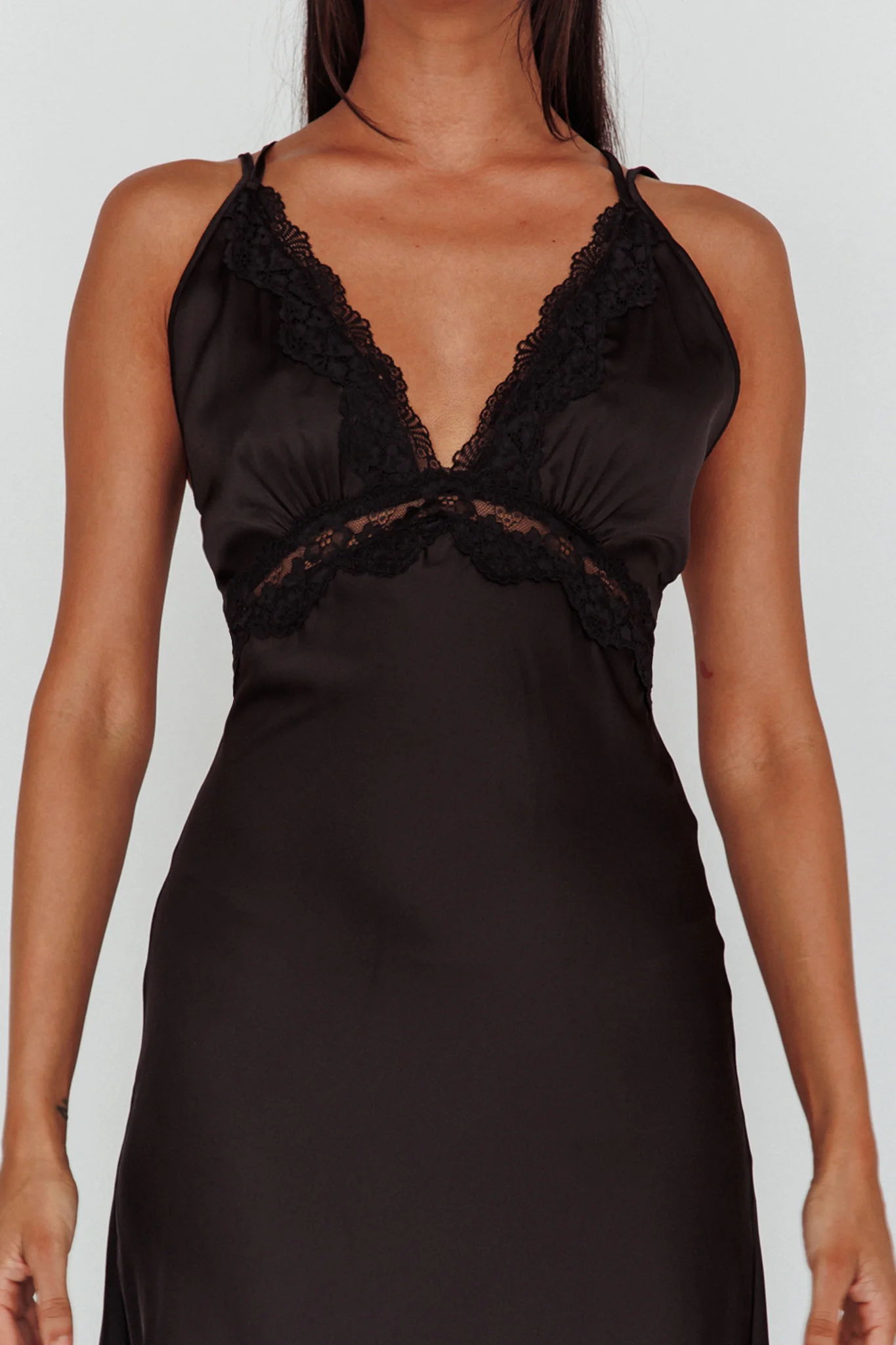 Signature Lace Trim Midi Dress Black - Seraphlike