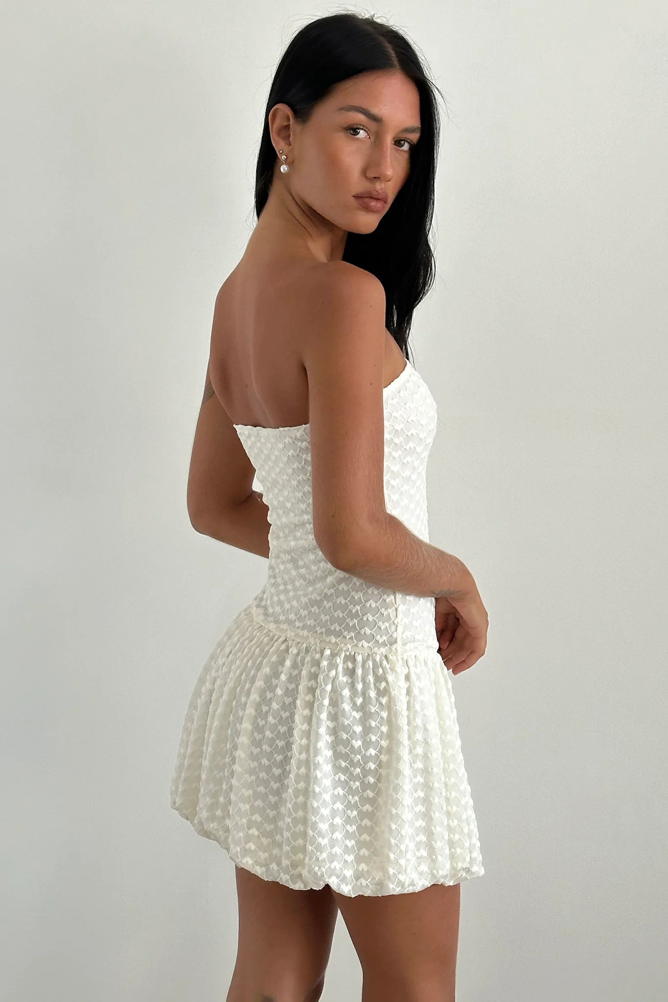 Mistee Bandeau Bubble Hem Mini Dress Lace Ivory - Seraphlike