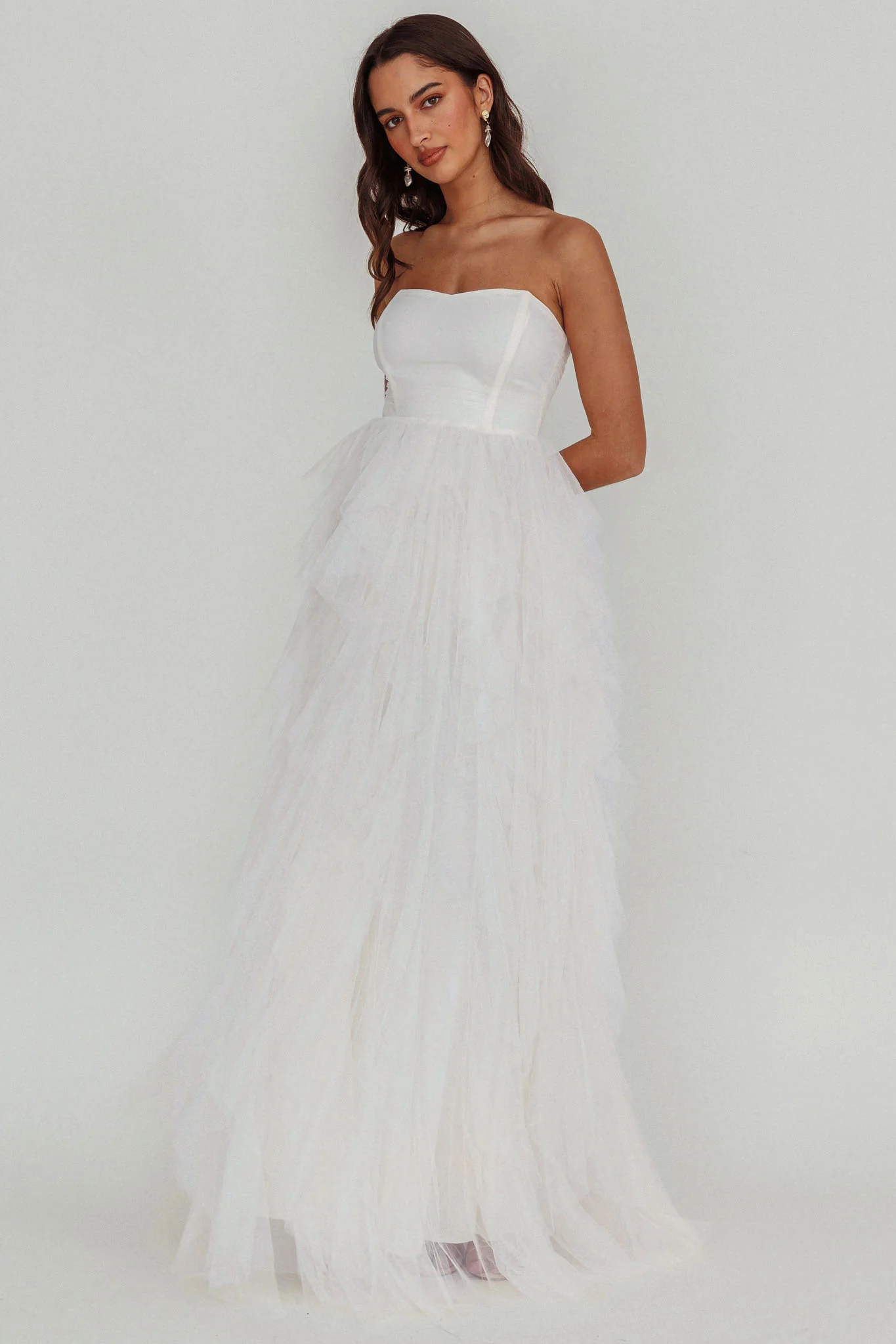 Rori Tulle Cascade Maxi Dress White - Seraphlike