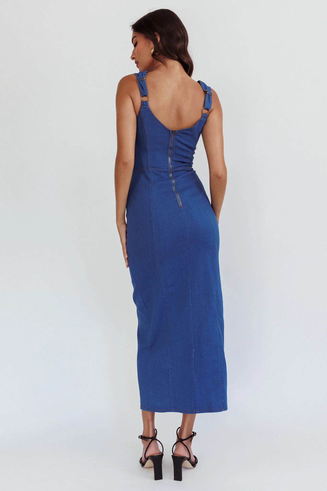 Central Park Pocket Front Midi Dress Denim - Seraphlike