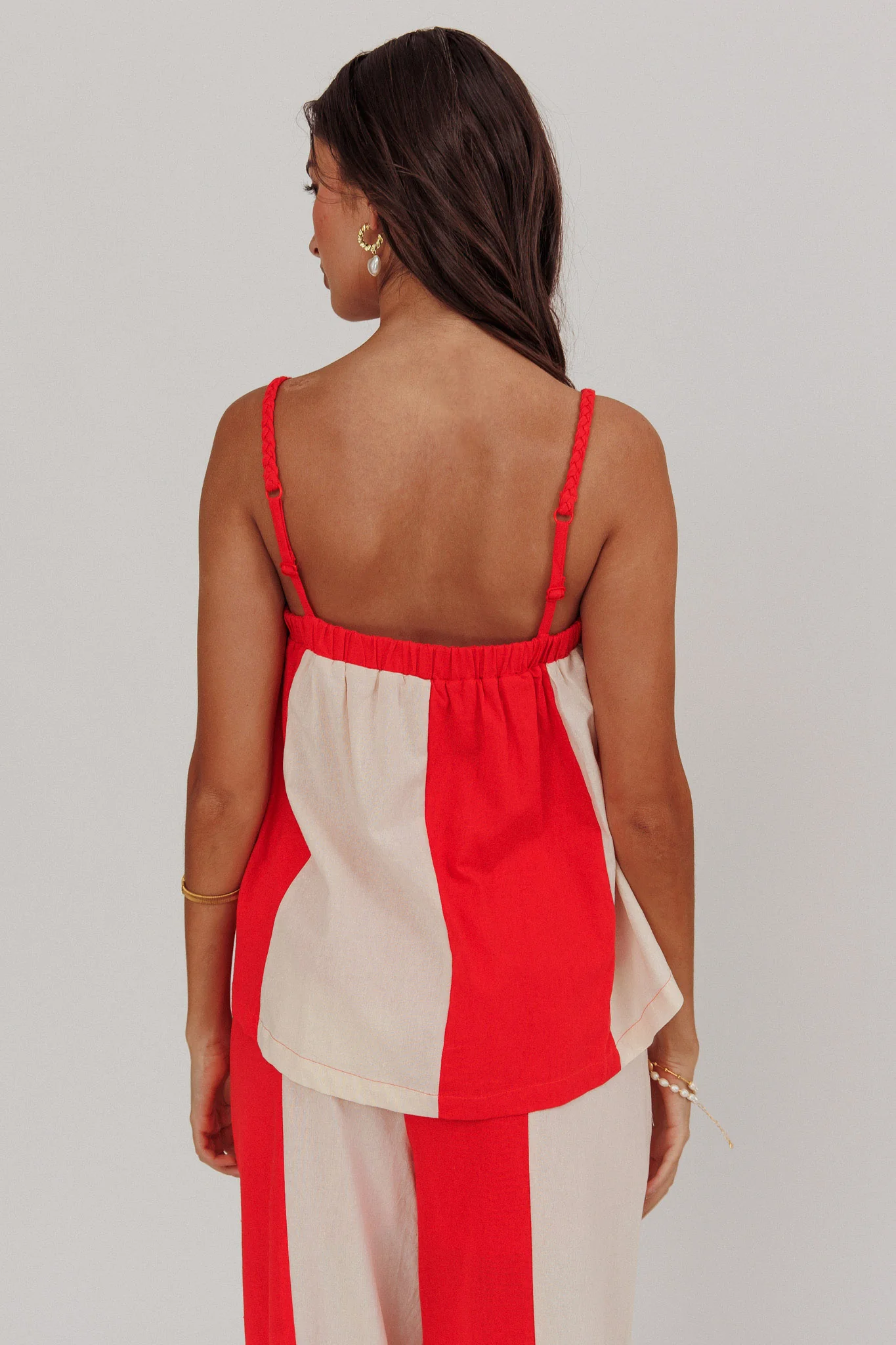 Dream Girl Braided Strap Contrast Top Tomato Red - Seraphlike