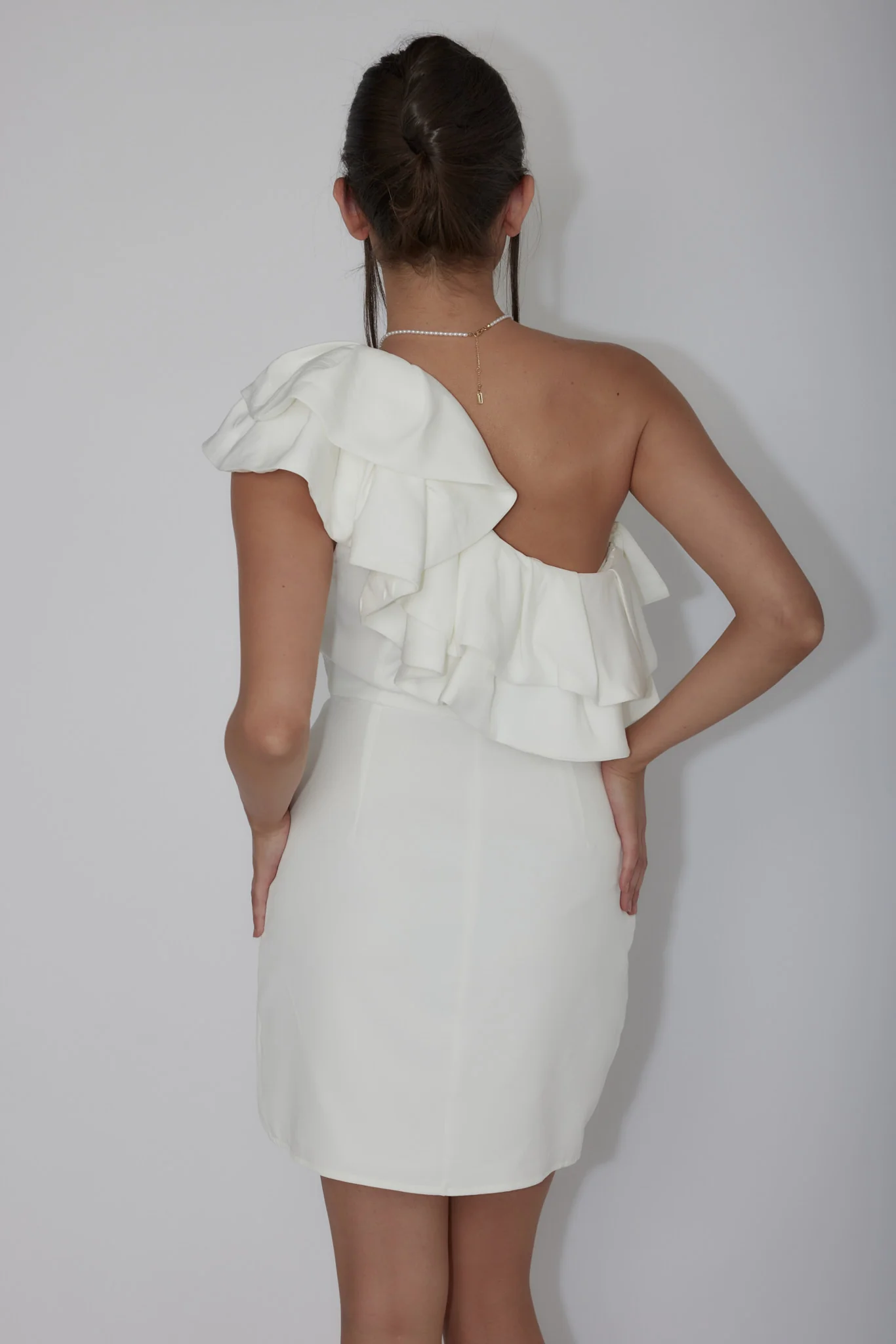 Midnight Star One-Shoulder Ruffle Mini Dress Off White - Seraphlike