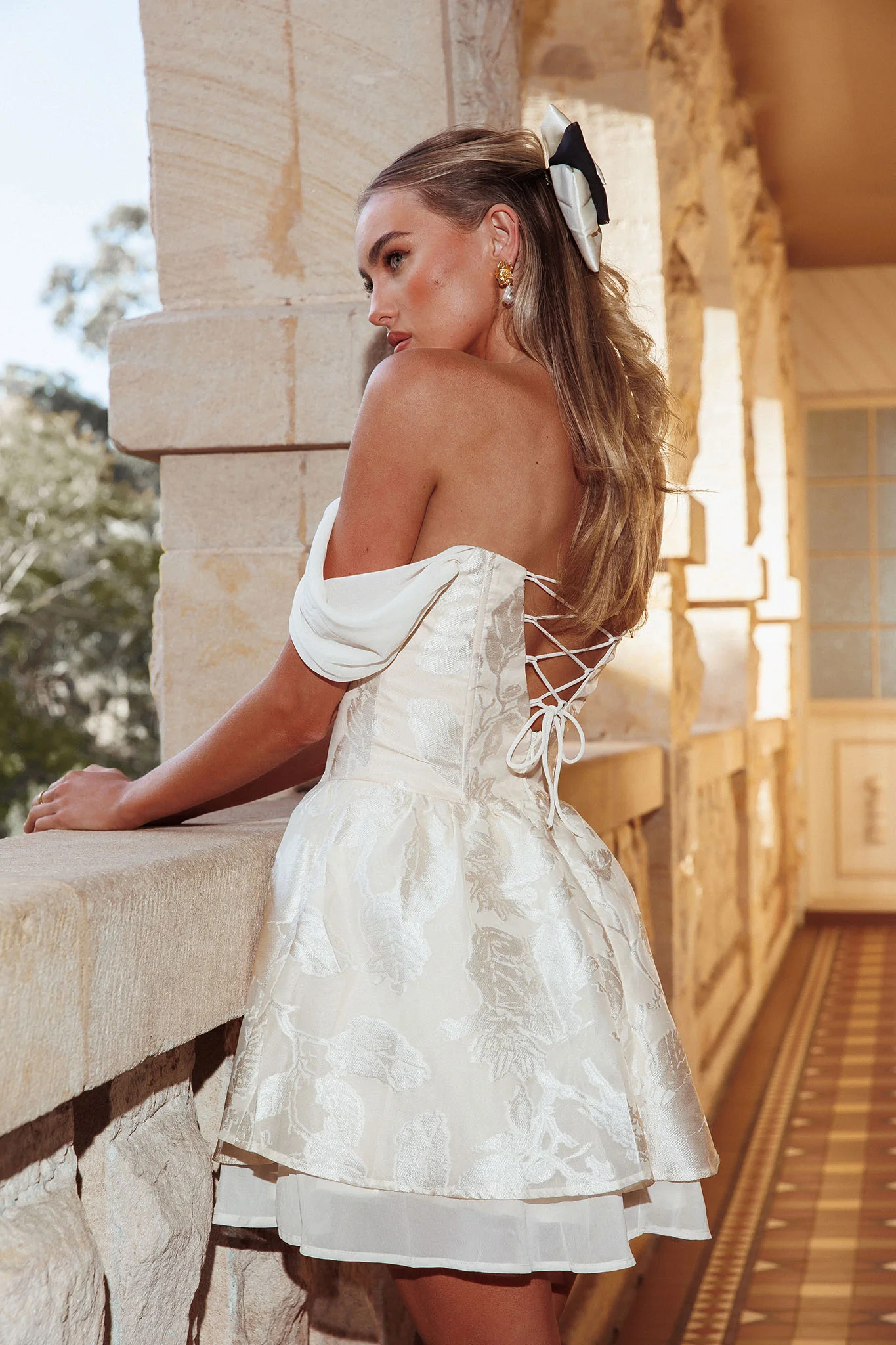 Lusting Off Shoulder Mini Dress Cream - Seraphlike