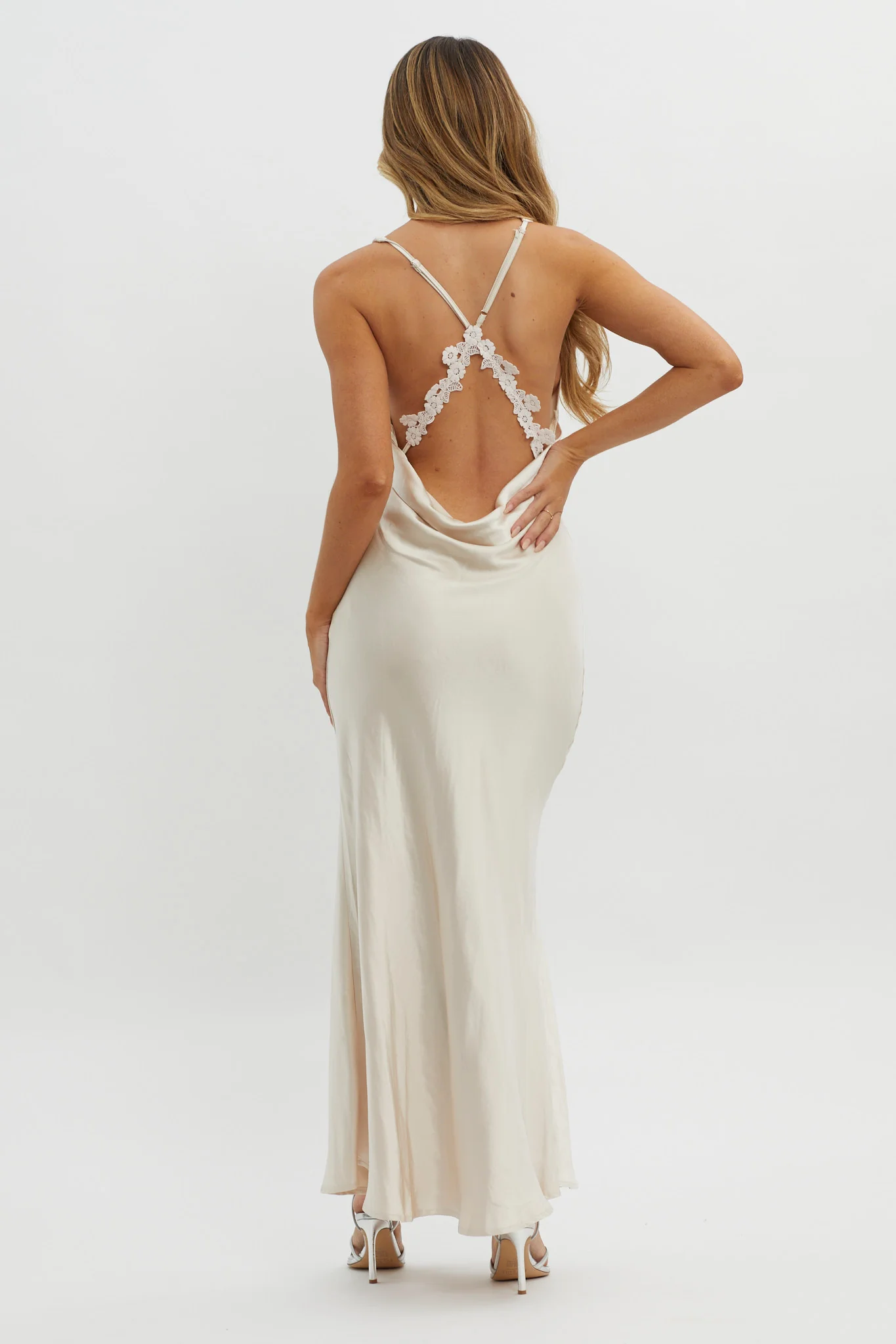 Gwendelynn Floral Back Strap Dress Champagne - Seraphlike