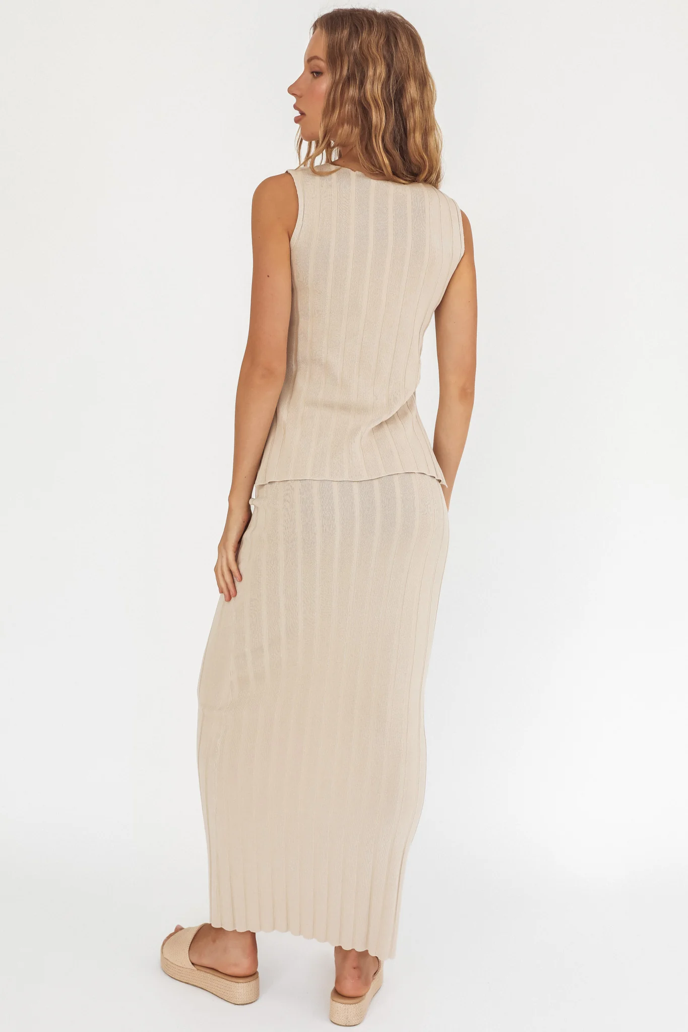 Kimora Ribbed Knit Maxi Skirt Sand - Seraphlike