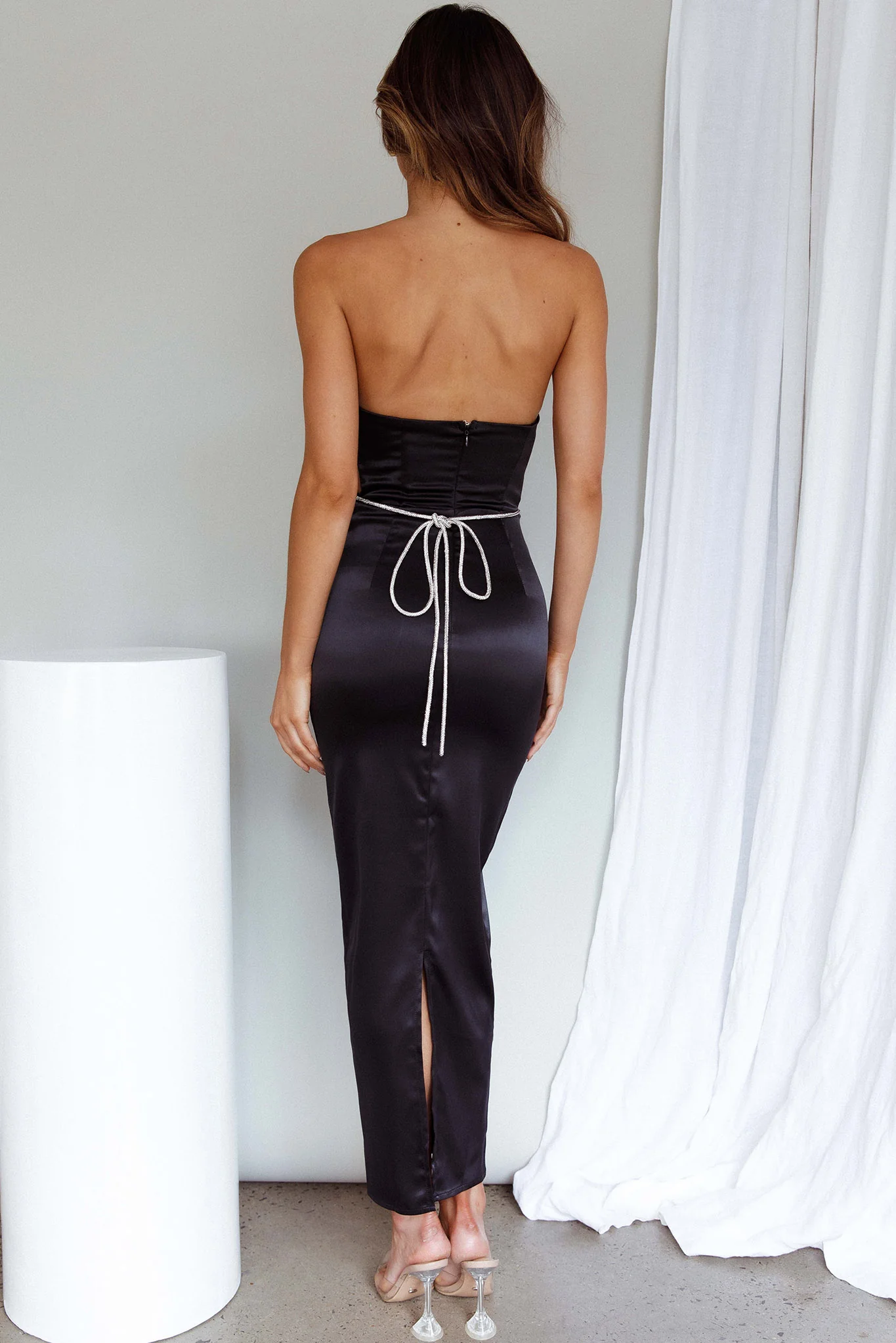 Nohemi Strapless Diamante Maxi Dress Black - Seraphlike