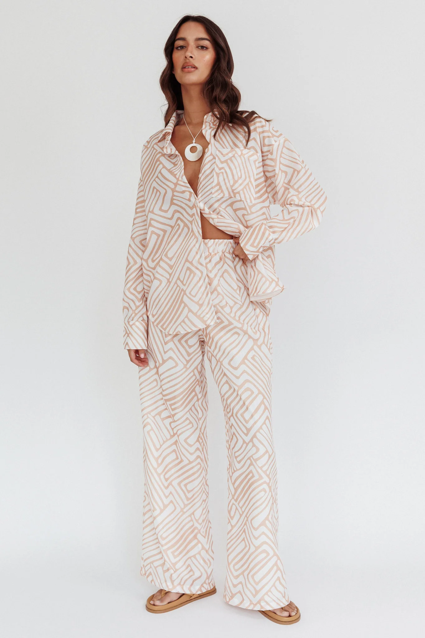 Alex Elastic Waist Pants Print Peach - Seraphlike