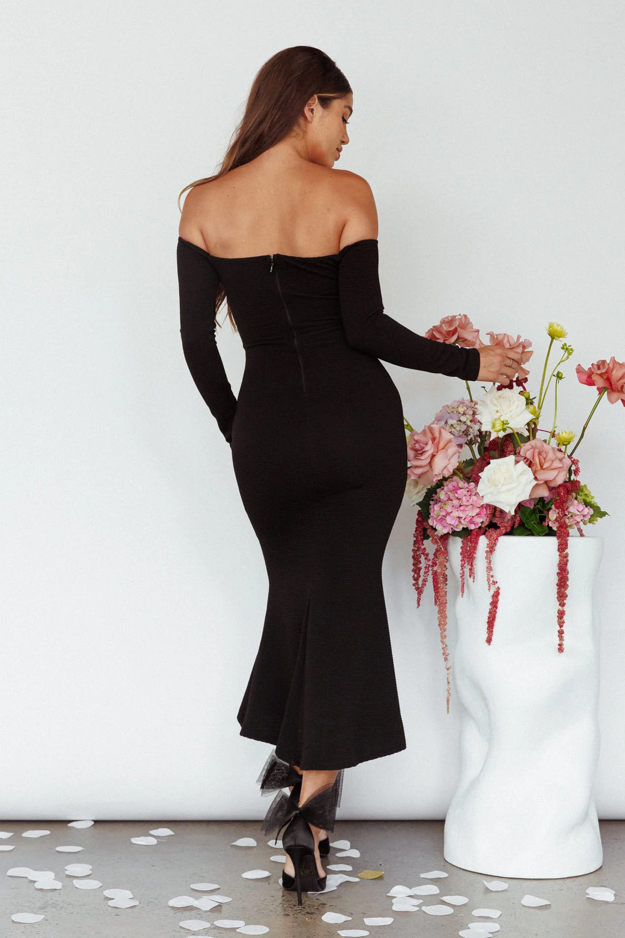 Speakeasy Off-Shoulder Maxi Dress Black - Seraphlike