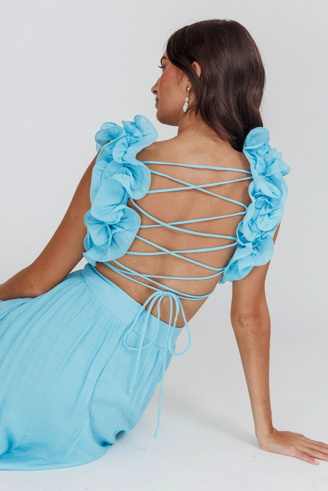 Madara Laced Back Ruffle Dress Blue - Seraphlike