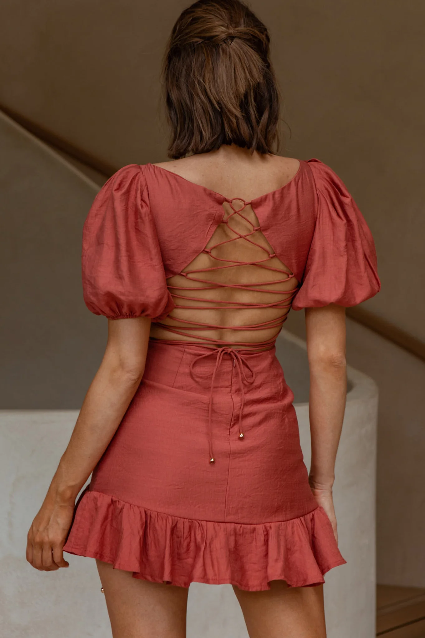 Rhode Puff Sleeve Strappy Back Dress Rose - Seraphlike