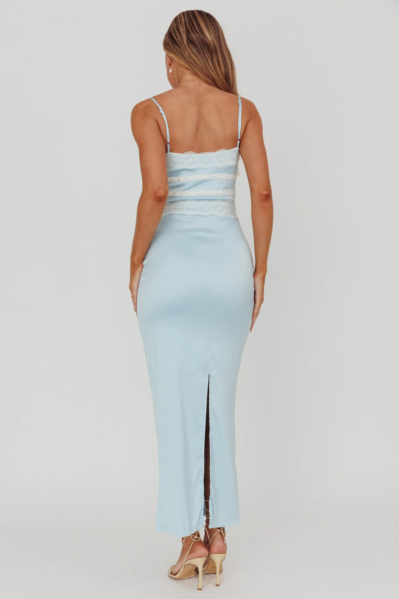 Kellan Lace Trim Maxi Dress Blue - Seraphlike