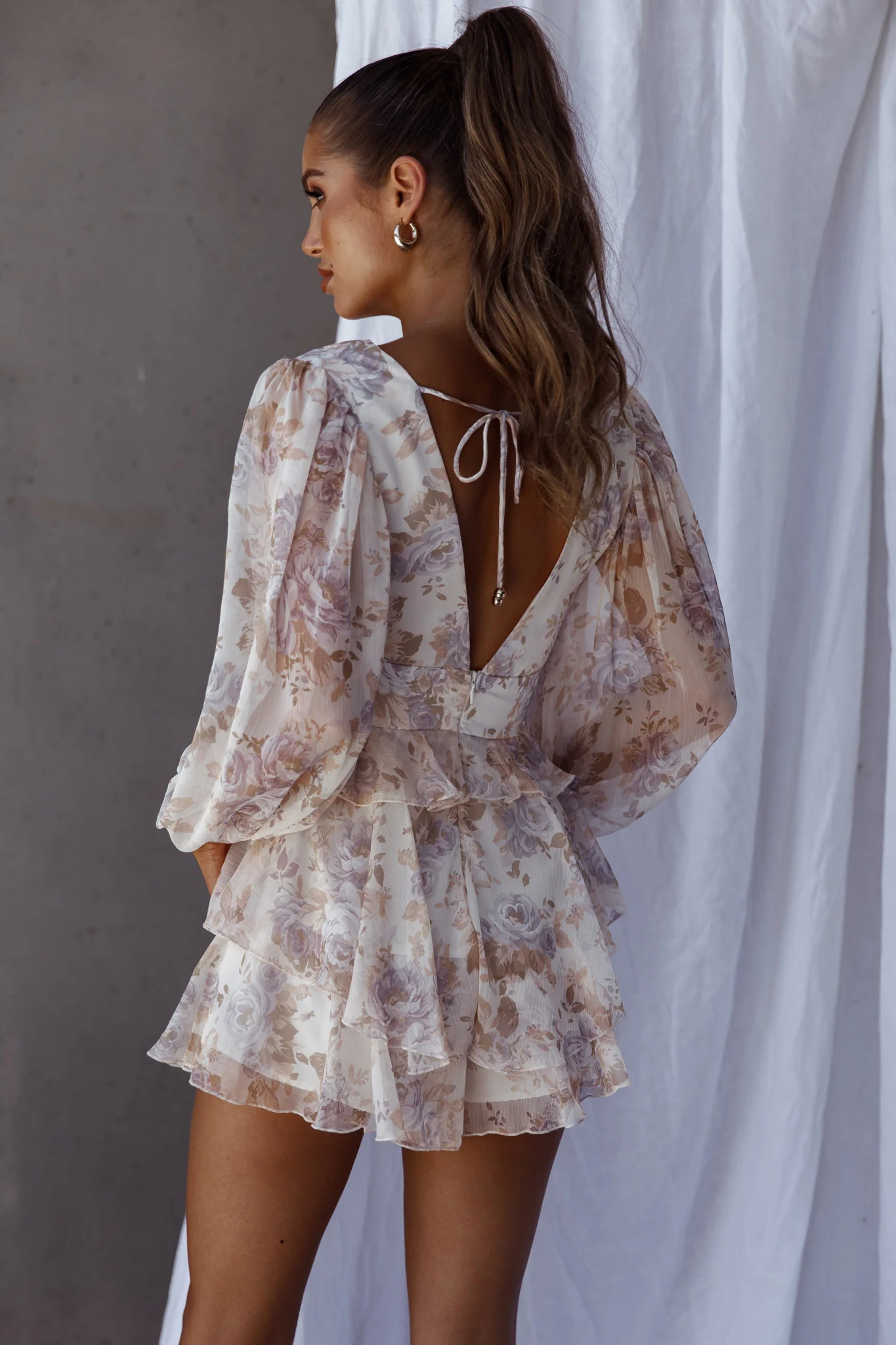 La Nena Frill Trim Flounce Romper Floral Cream - Seraphlike