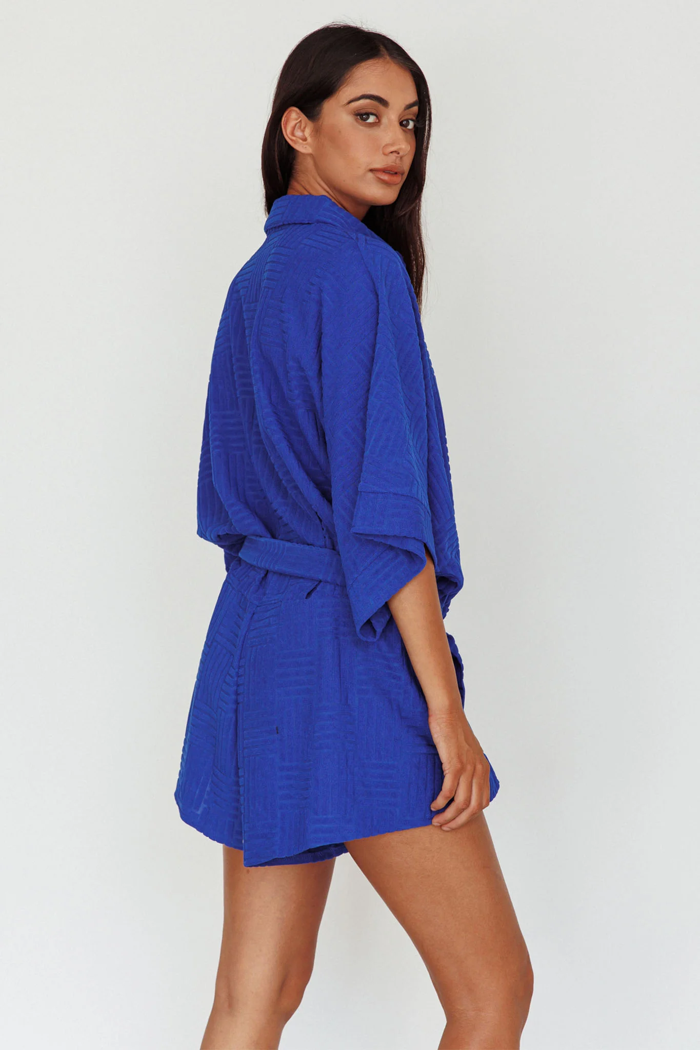 Daytona Beach Button-Up Romper Textured Blue - Seraphlike