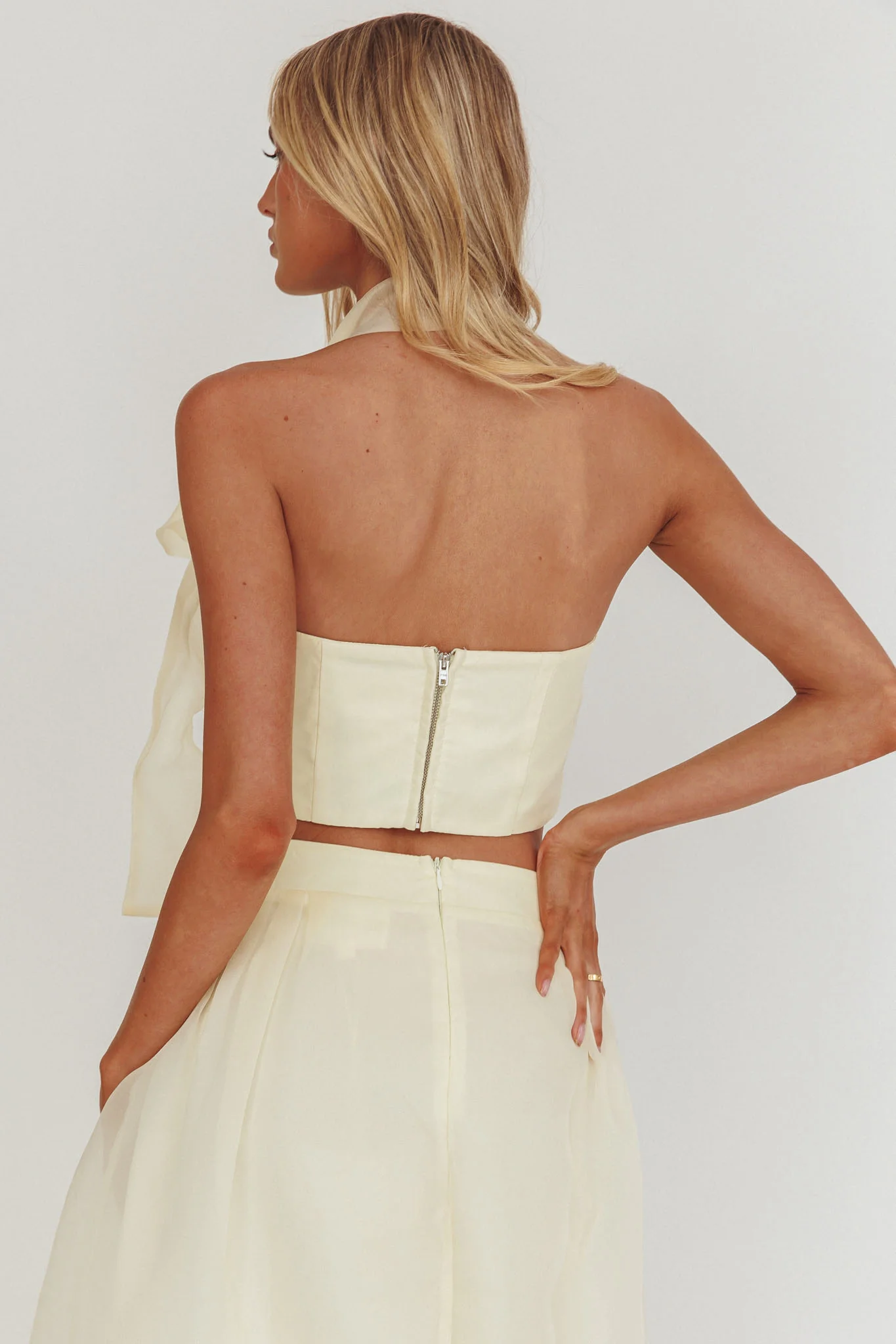 Simple Things Bow Halter Crop Top Butter - Seraphlike