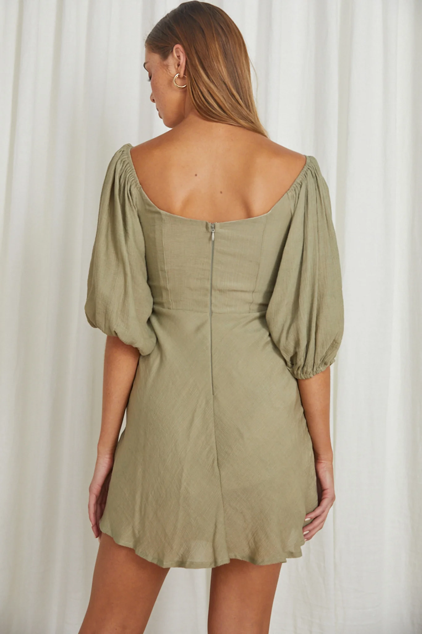 Avaline Drawstring Bust Mini Dress Olive - Seraphlike
