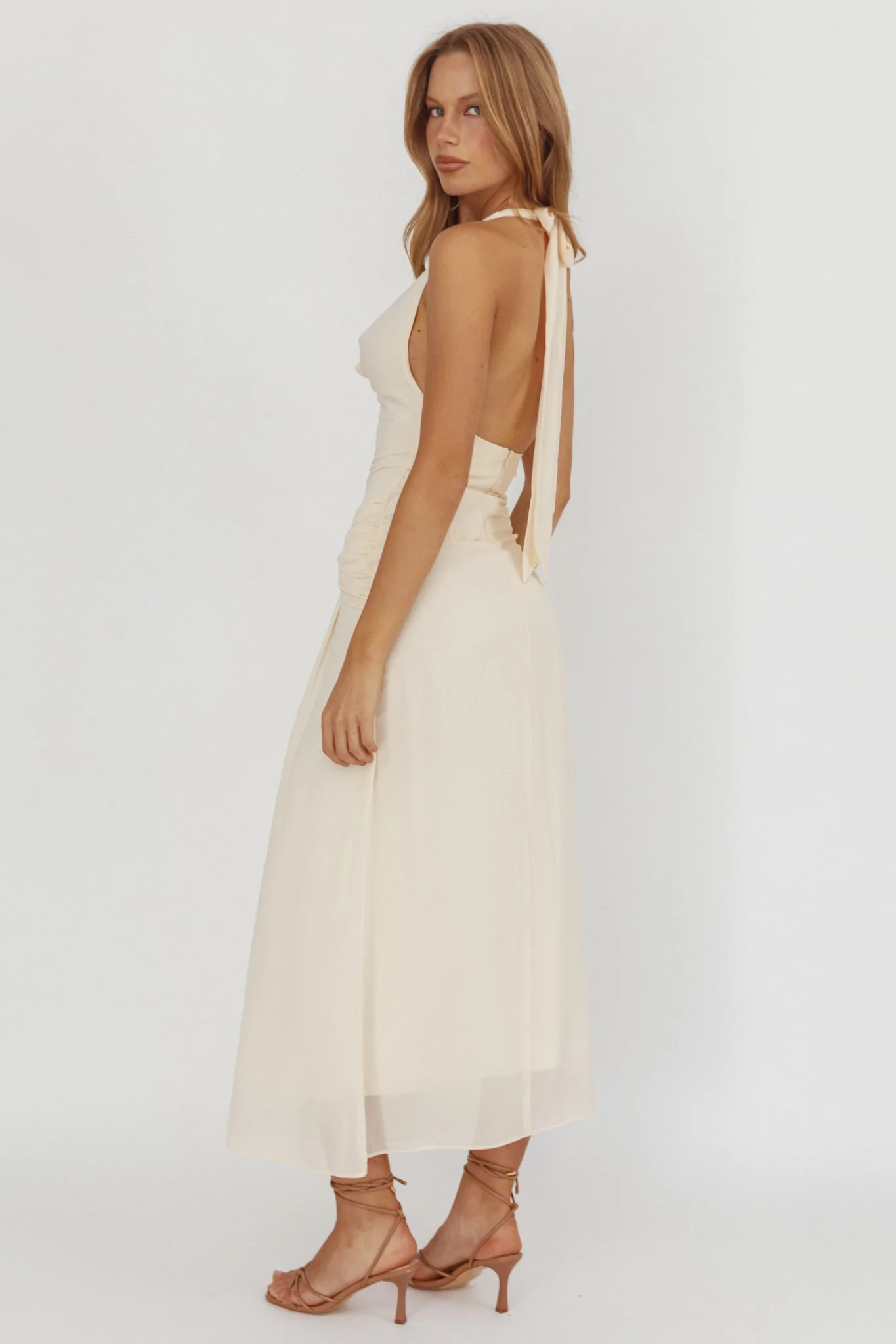 Maretha Cowl Halterneck Maxi Dress Butter - Seraphlike