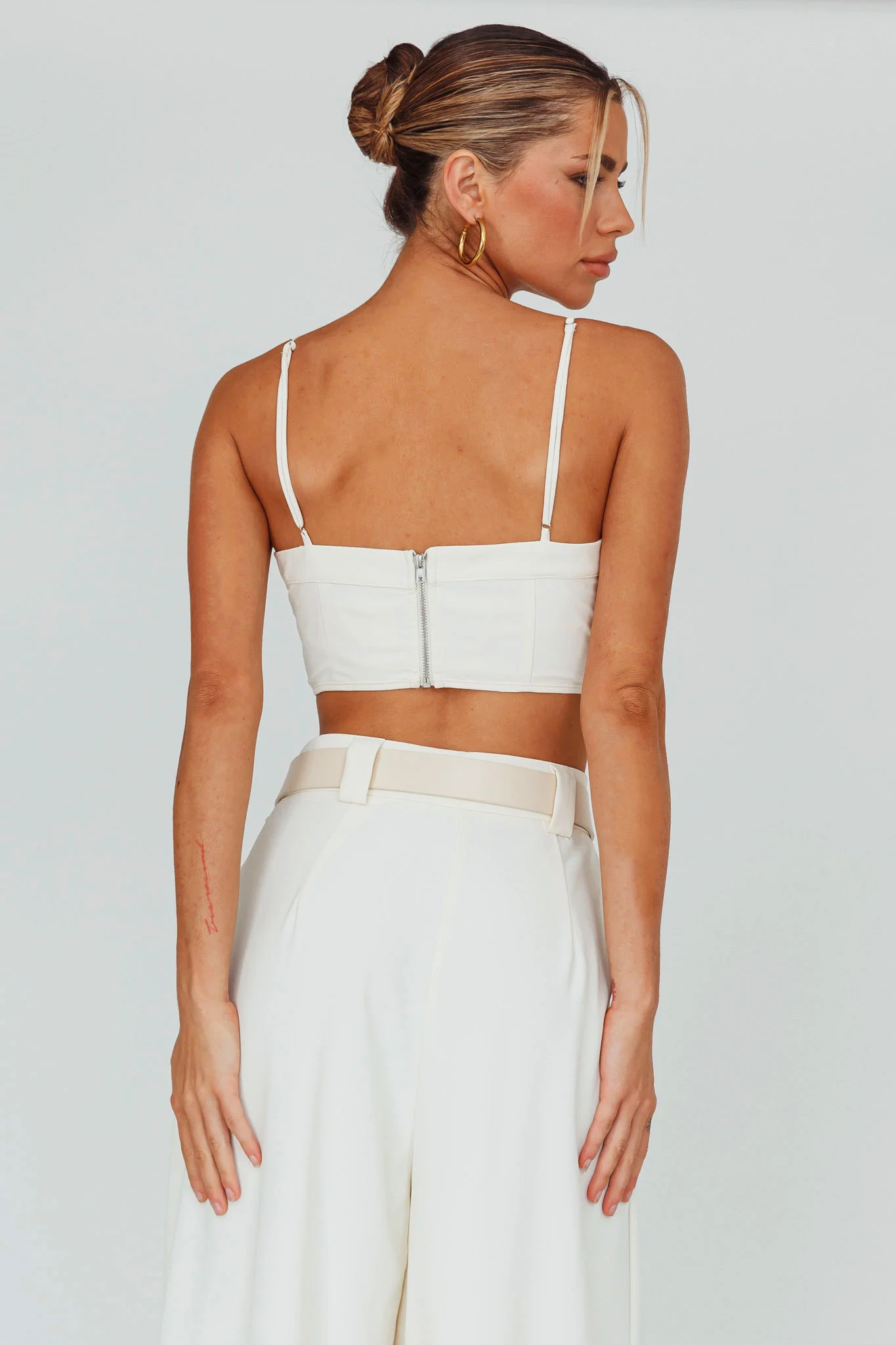 Regal Ruched Cami Crop Top Cream - Seraphlike