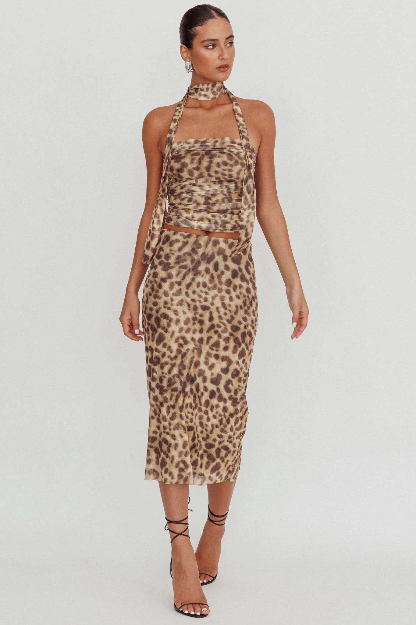 Meet Up Elastic Waist Midi Skirt Leopard - Seraphlike
