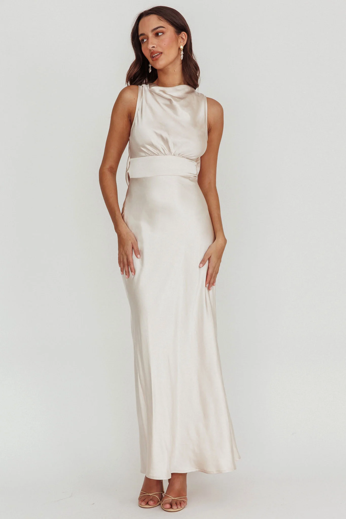 Isabella Satin Maxi Dress Champagne - Seraphlike